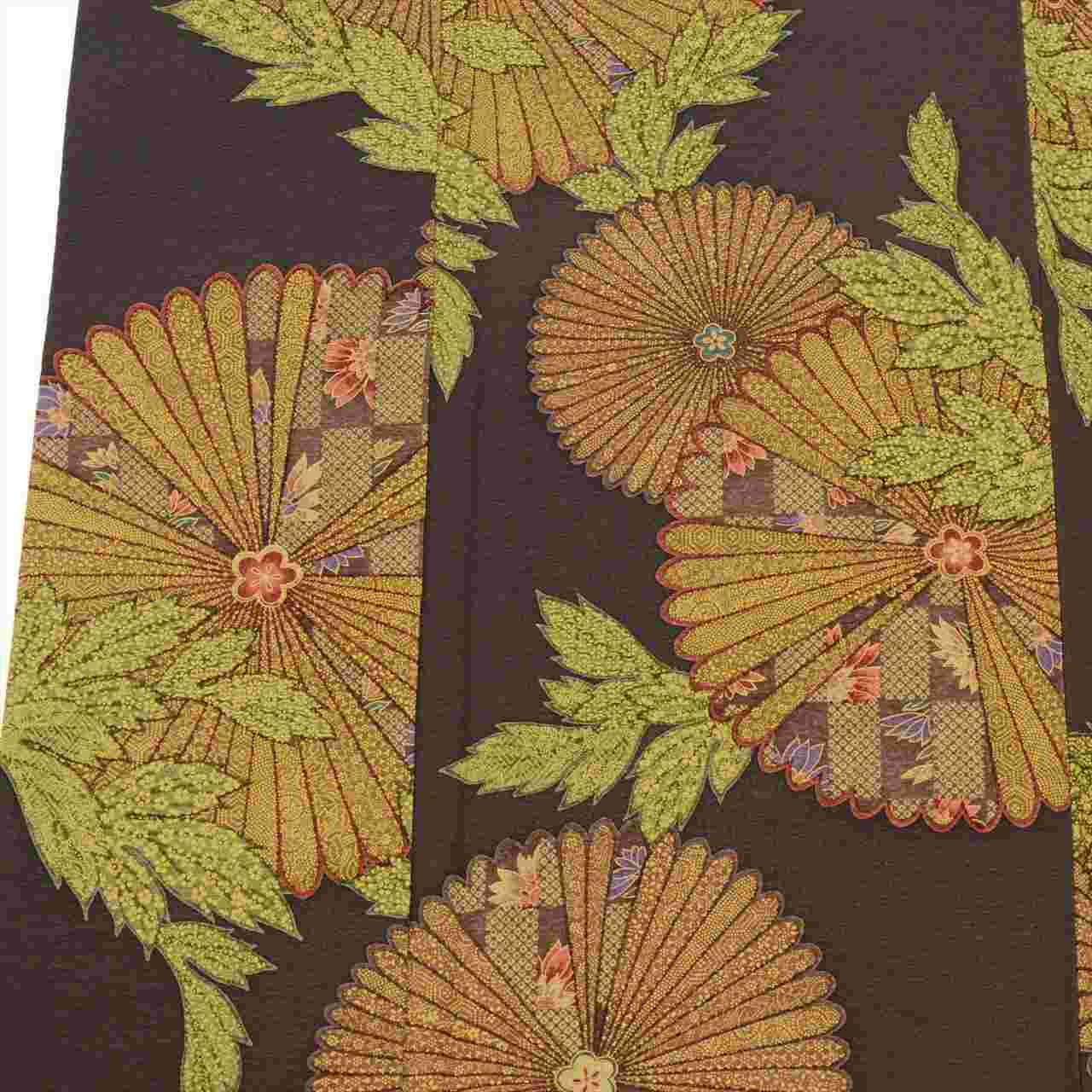 [Used] Komon (small patterned) recycled kimono, pure silk, length 159.5cm (M), sleeve length 66.5cm, excellent condition, brown tones, chrysanthemum pattern, crepe fabric, lined, high quality, semi-formal, spring, summer, autumn, winter, ready-made. 