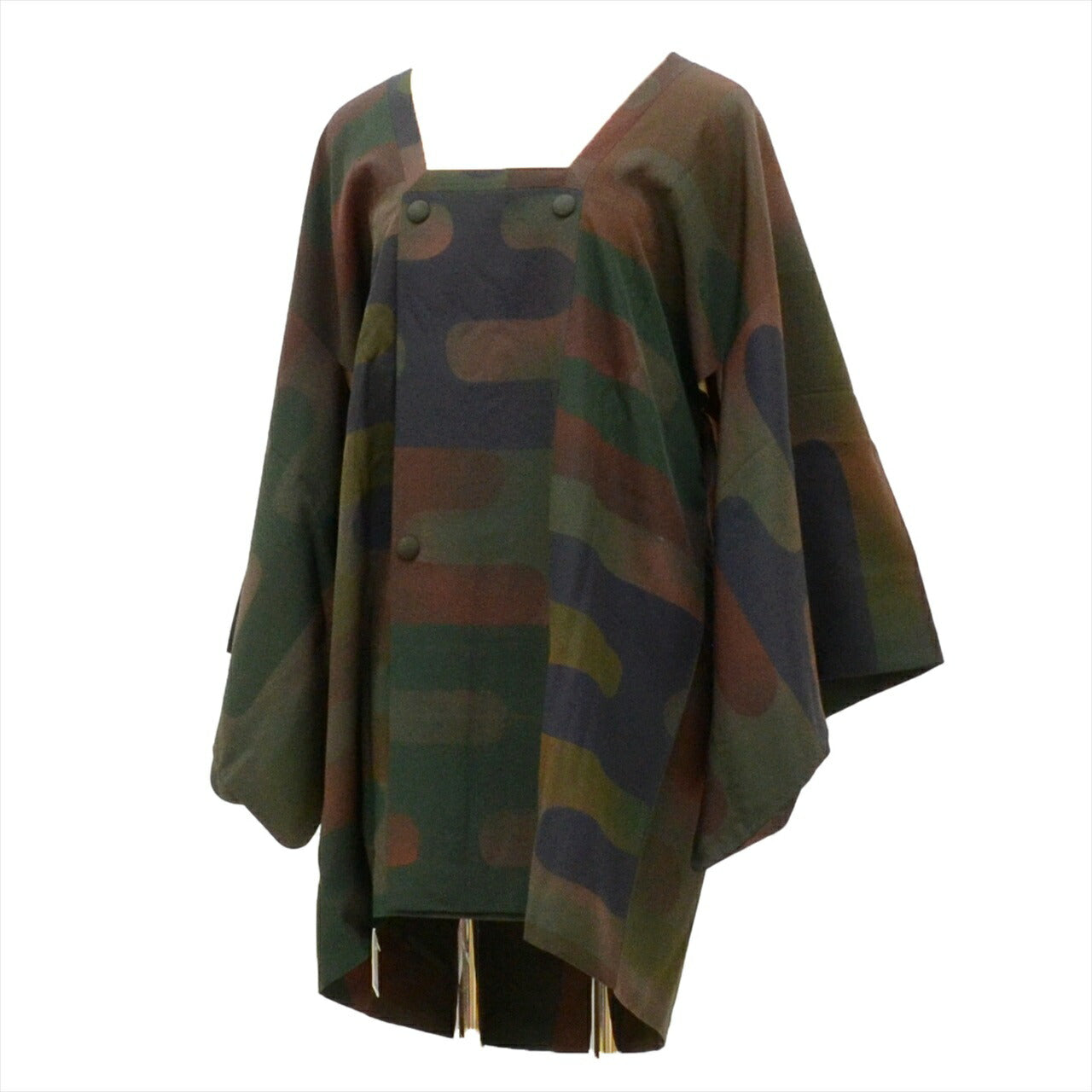 [Used] Silk Michiyuki Coat, Recycled, Length 82.5cm, Sleeve Length 63cm, Greenish, Mist Pattern, Used Michiyuki Collar, tt1341b [Japanese Clothing, Casual Kimono, Outlet, Retro, Antique, Affordable, Stylish, Everyday Wear, Lessons, Outlet, Kimono] 