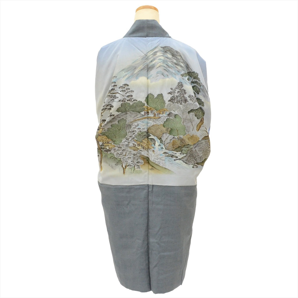 [Used] Long Haori (Kimono Jacket), Pure Silk, Length 97cm, Sleeve Length 73.2cm, Grayish Color, Tsumugi Fabric, Men's, tt1348b [Japanese Clothing, Casual Kimono, Outlet, Retro, Antique, Affordable, Stylish, Everyday Wear, Lessons, Outlet, Kimono] 