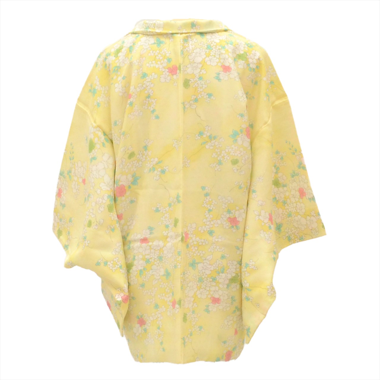 [Used] Haori (Japanese jacket), synthetic fiber, recycled, length 76cm, sleeve length 64.5cm, yellow with floral pattern, tt1369b [Japanese clothing, casual kimono, outlet, retro, antique, affordable, stylish, everyday wear, practice wear, outlet, kimono] 