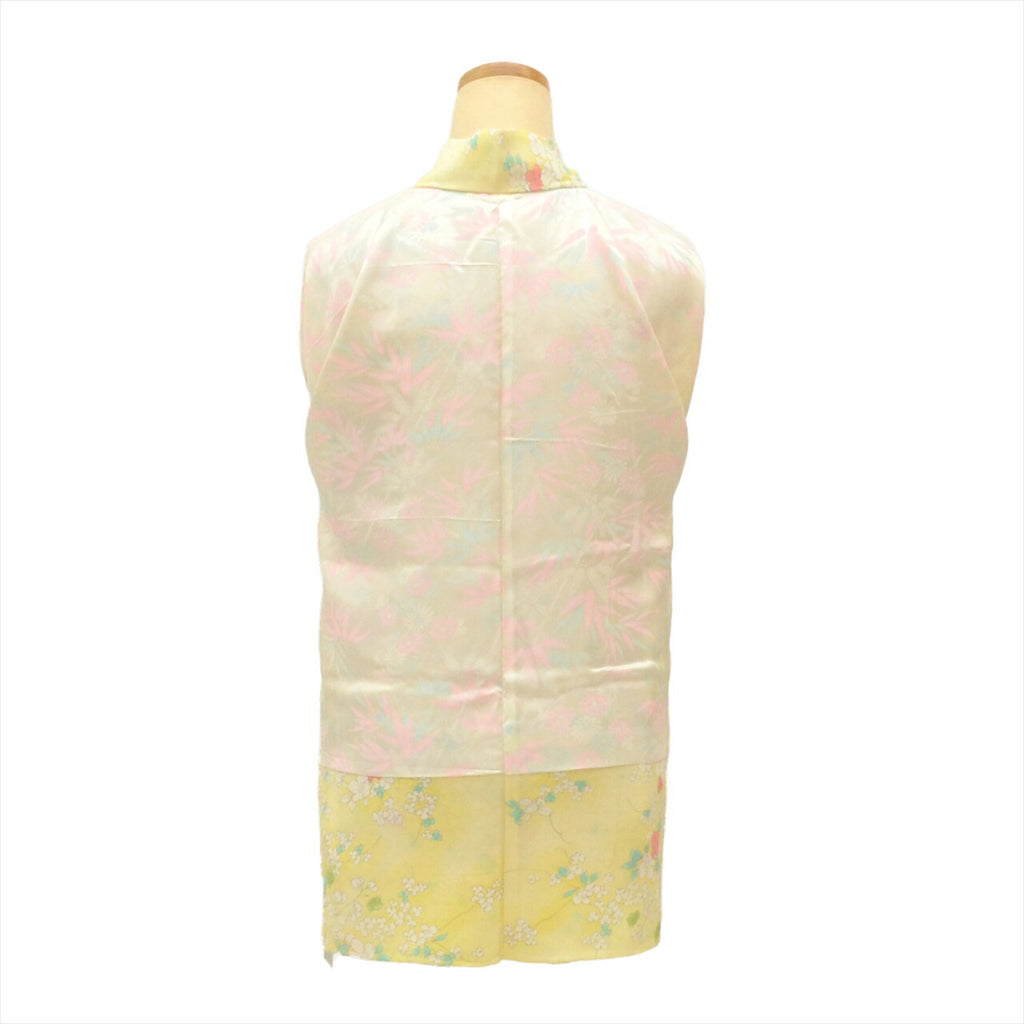 [Used] Haori (Japanese jacket), synthetic fiber, recycled, length 76cm, sleeve length 64.5cm, yellow with floral pattern, tt1369b [Japanese clothing, casual kimono, outlet, retro, antique, affordable, stylish, everyday wear, practice wear, outlet, kimono] 