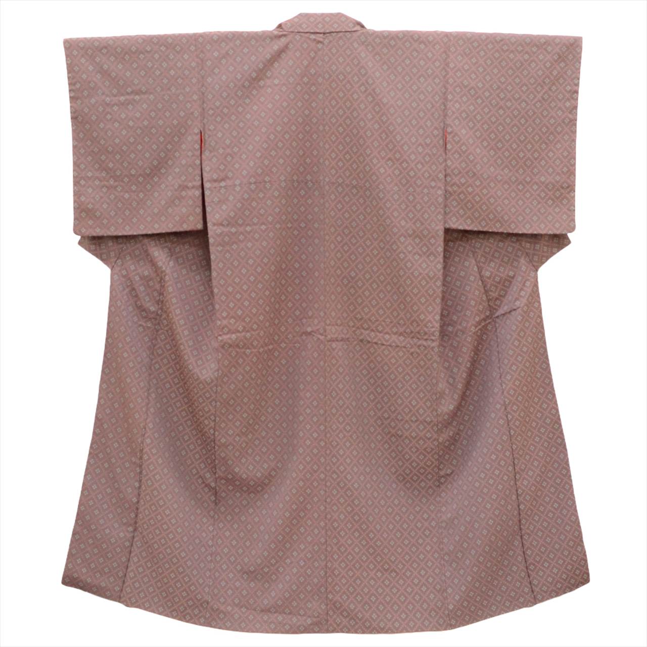 [Used] Komon (small patterned) recycled kimono, pure silk, length 150.5cm (59.3in), size S, sleeve length 64.0cm (25.2in), gray, diamond pattern, lined, high quality, semi-formal, spring, summer, autumn, winter, ready-made. 