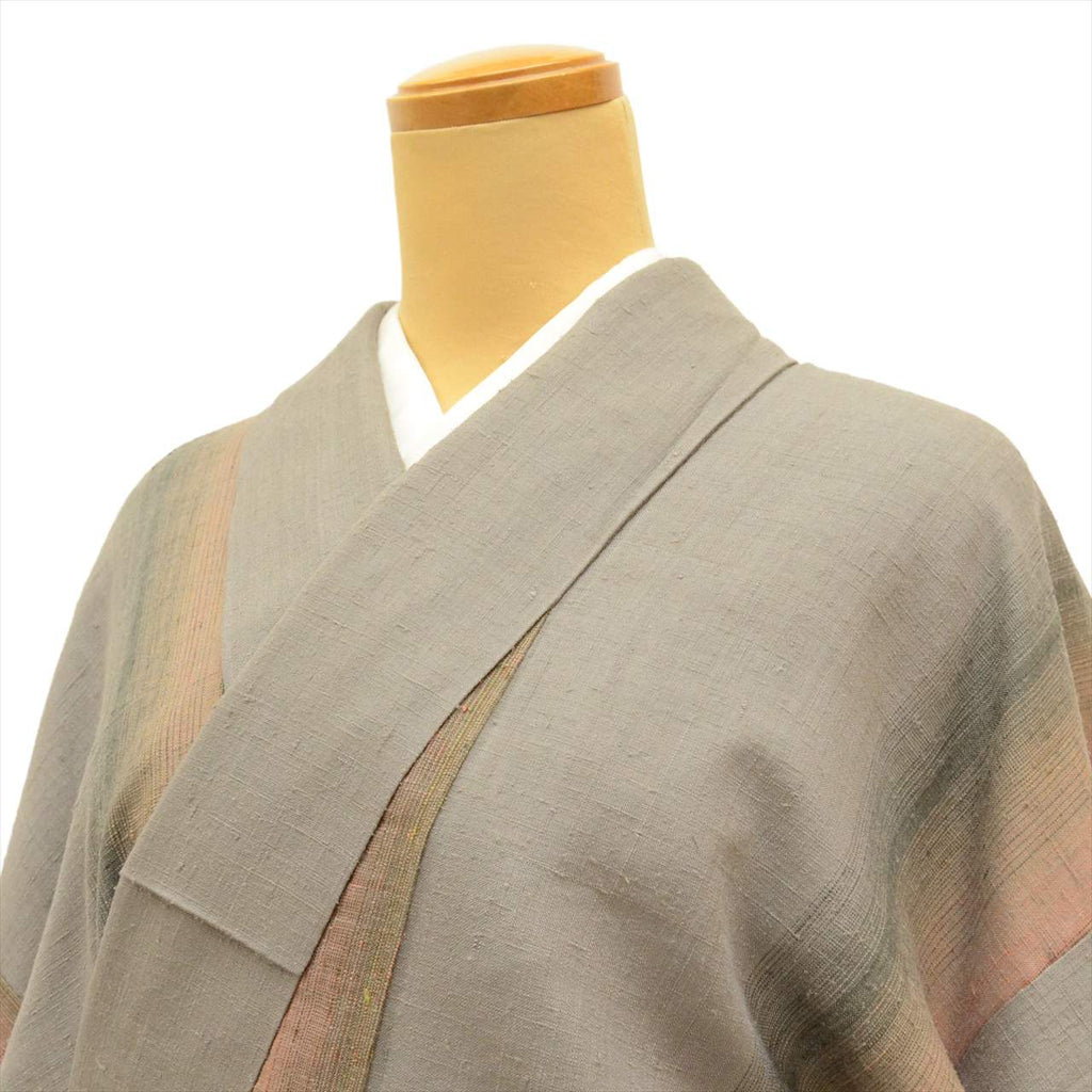 [Used] Yuki Tsumugi Kimono, Pure Silk, Recycled, Length 157cm (M), Sleeve Length 65.5cm, Ready-made, Gray, Striped Pattern [Tsumugi, Tsumugi Kimono, Recycled Tsumugi, Pure Silk, Lined, Tsumugi, Reuse, Vintage, Outlet, Free Shipping] tt1550b 