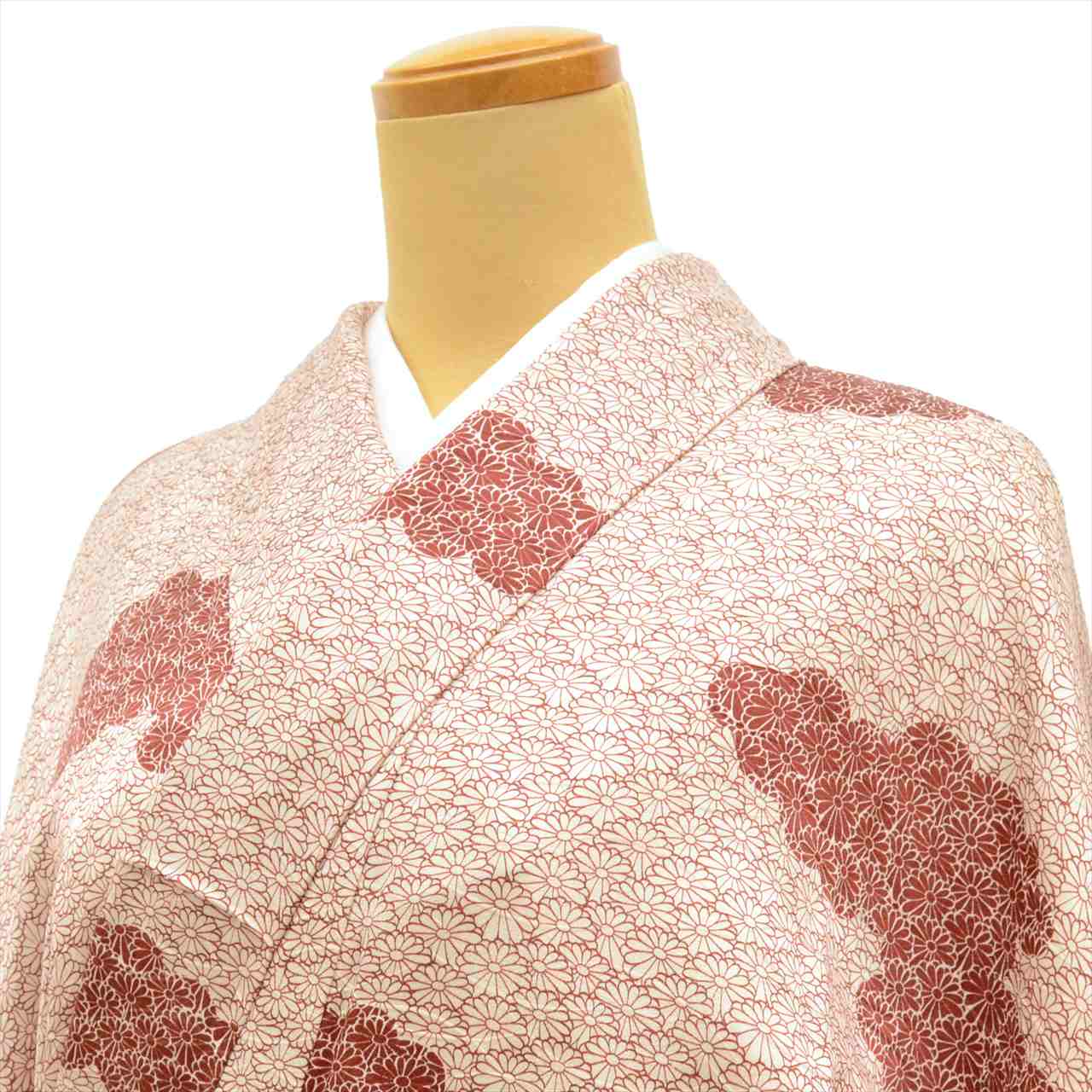 [Used] Komon (small patterned) recycled kimono, pure silk, length 161.5cm (63.6in) (size L), sleeve length 65.8cm (25.9in), white, chrysanthemum pattern, lined, high quality, semi-formal, spring, summer, autumn, winter, ready-made. 