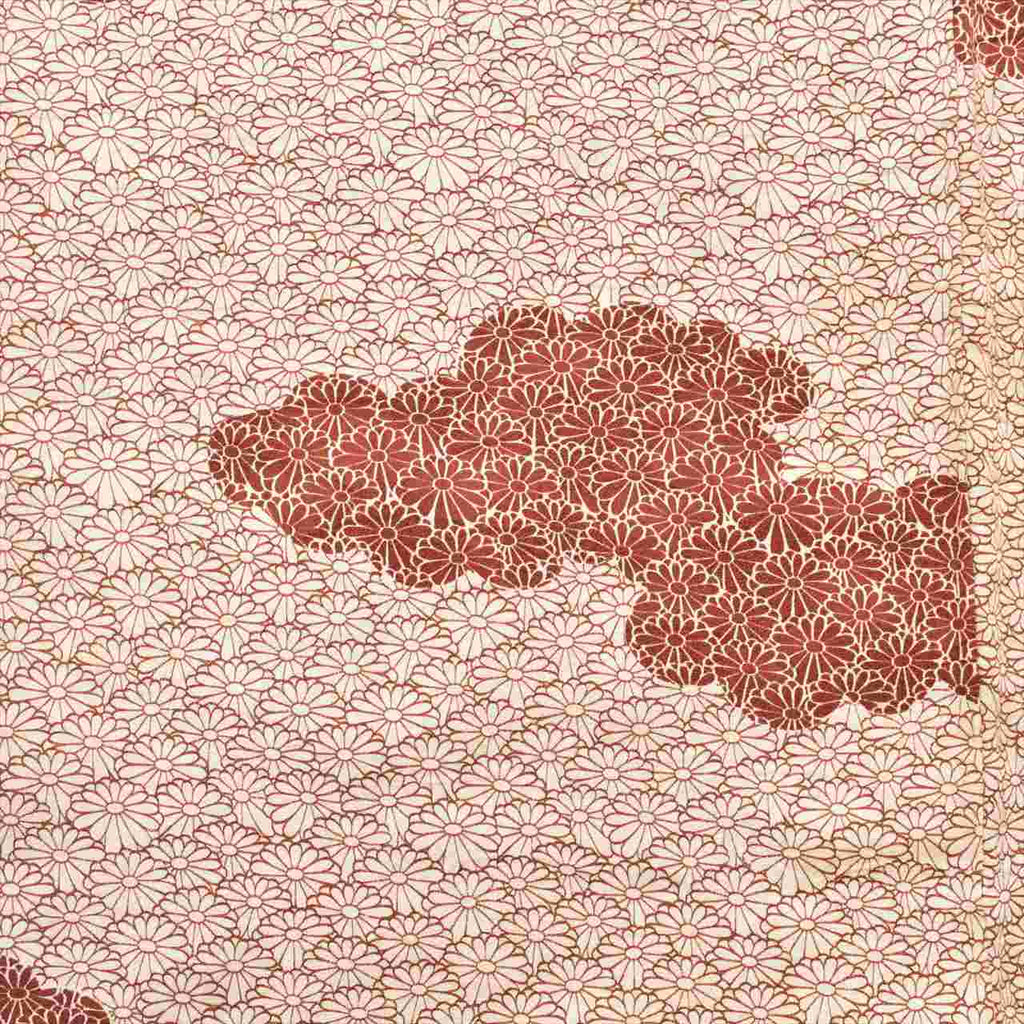 [Used] Komon (small patterned) recycled kimono, pure silk, length 161.5cm (63.6in) (size L), sleeve length 65.8cm (25.9in), white, chrysanthemum pattern, lined, high quality, semi-formal, spring, summer, autumn, winter, ready-made. 
