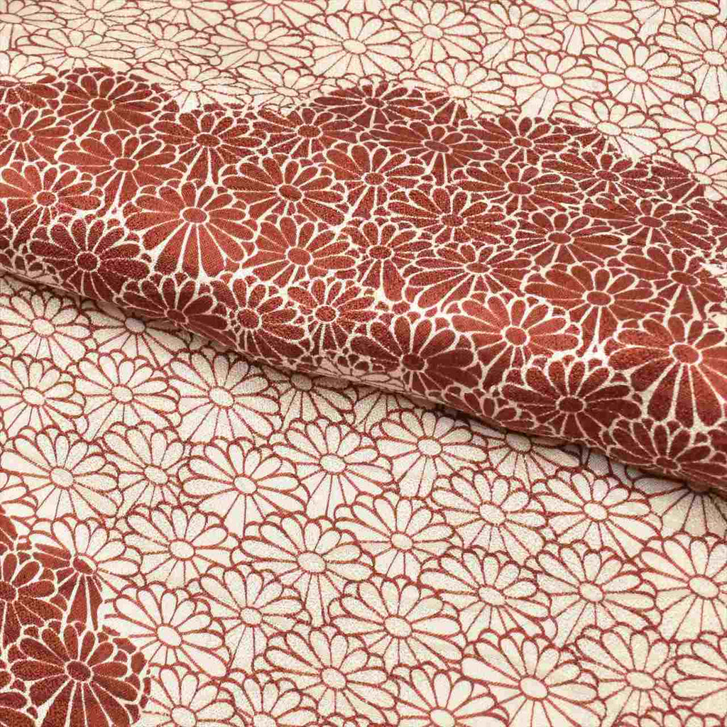 [Used] Komon (small patterned) recycled kimono, pure silk, length 161.5cm (63.6in) (size L), sleeve length 65.8cm (25.9in), white, chrysanthemum pattern, lined, high quality, semi-formal, spring, summer, autumn, winter, ready-made. 