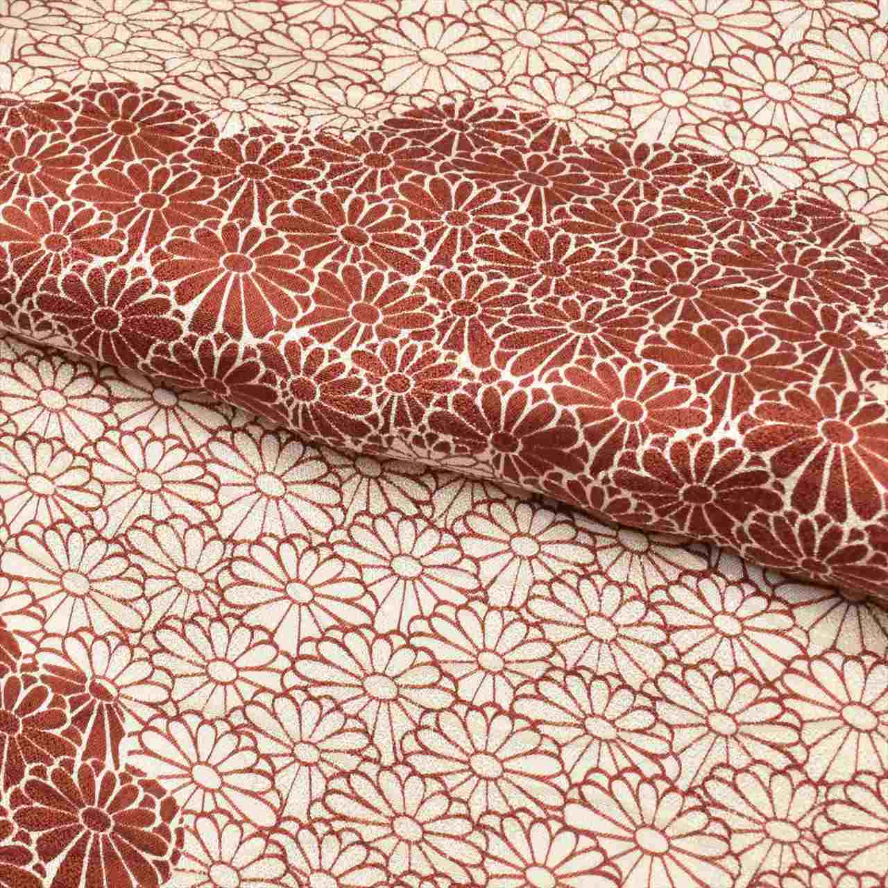 [Used] Komon (small patterned) recycled kimono, pure silk, length 161.5cm (63.6in) (size L), sleeve length 65.8cm (25.9in), white, chrysanthemum pattern, lined, high quality, semi-formal, spring, summer, autumn, winter, ready-made. 