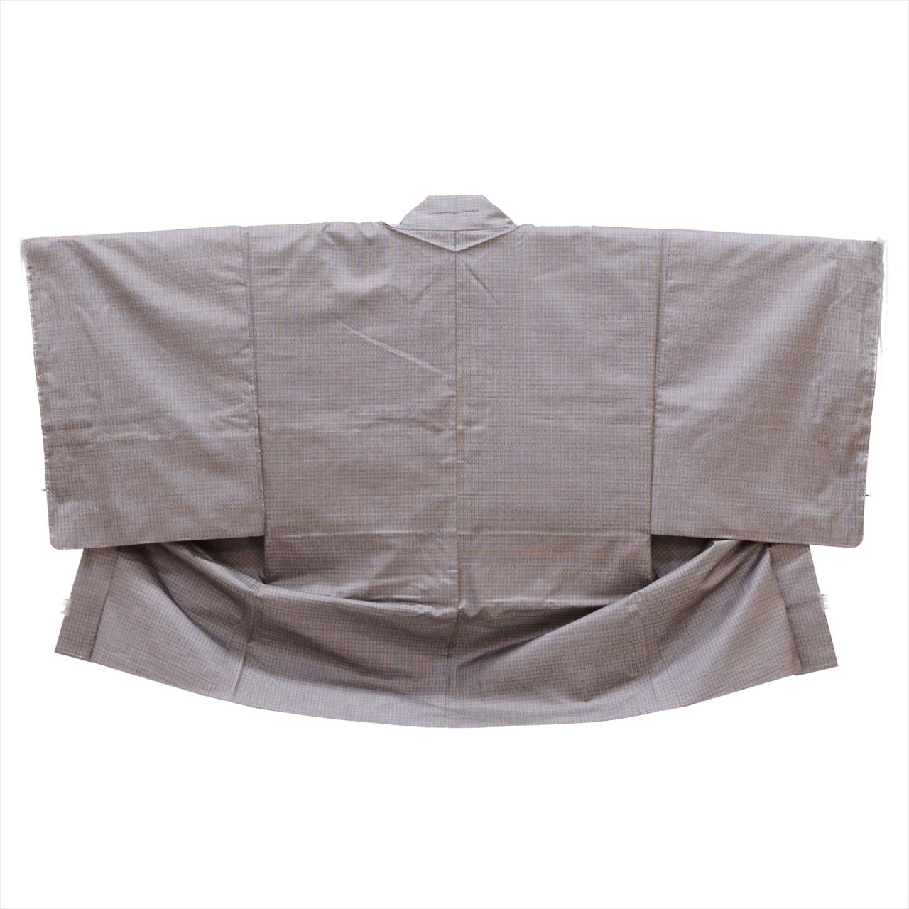 [Used] Oshima Tsumugi Set, Length 143cm, Size L, Sleeve Length 68.5cm, Men's, Authentic Amami Oshima Tsumugi, Handwoven Kimono and Haori Set, Pure Silk, Ready-made, Unused, Purple Stripe Pattern, with Haori Cord and Certificate of Authenticity, tt1626b 