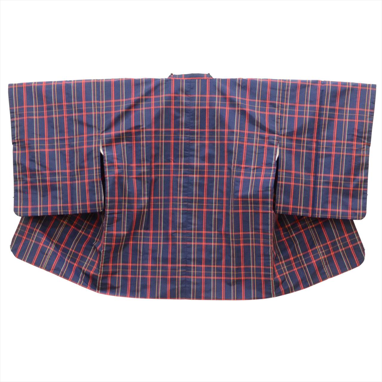 [Used] Recycled Kimono, Silk Kimono, Michiyuki Coat (Oshima Tsumugi style), Length 160.5cm (M), Sleeve Length 64.5cm, Ensemble, Synthetic Fiber, Navy Blue, Checkered Pattern, High Quality, Semi-Formal, Spring, Summer, Autumn, Winter, Ready-made 