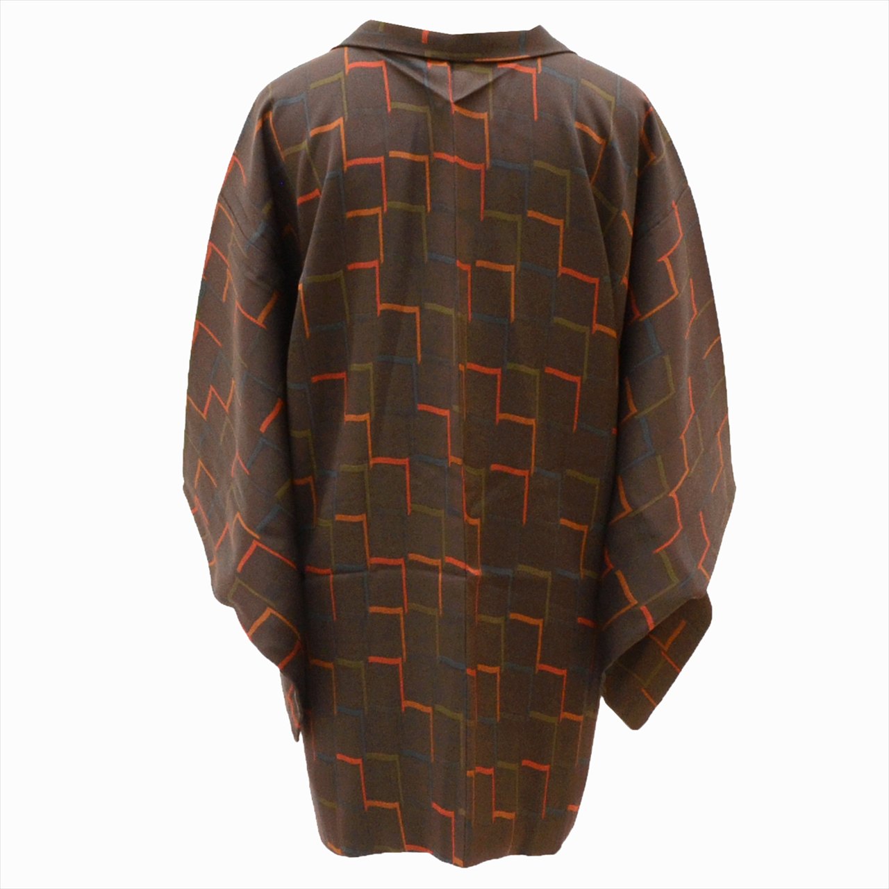 [Used] Silk Haori (kimono jacket), Length 79.5cm, Sleeve Length 63cm, Brown, Geometric Pattern, Recycled Kimono tt1725b [Japanese clothing, Casual kimono, Outlet, Retro, Antique, Affordable, Stylish, Everyday wear, Lessons, Outlet, Kimono] 