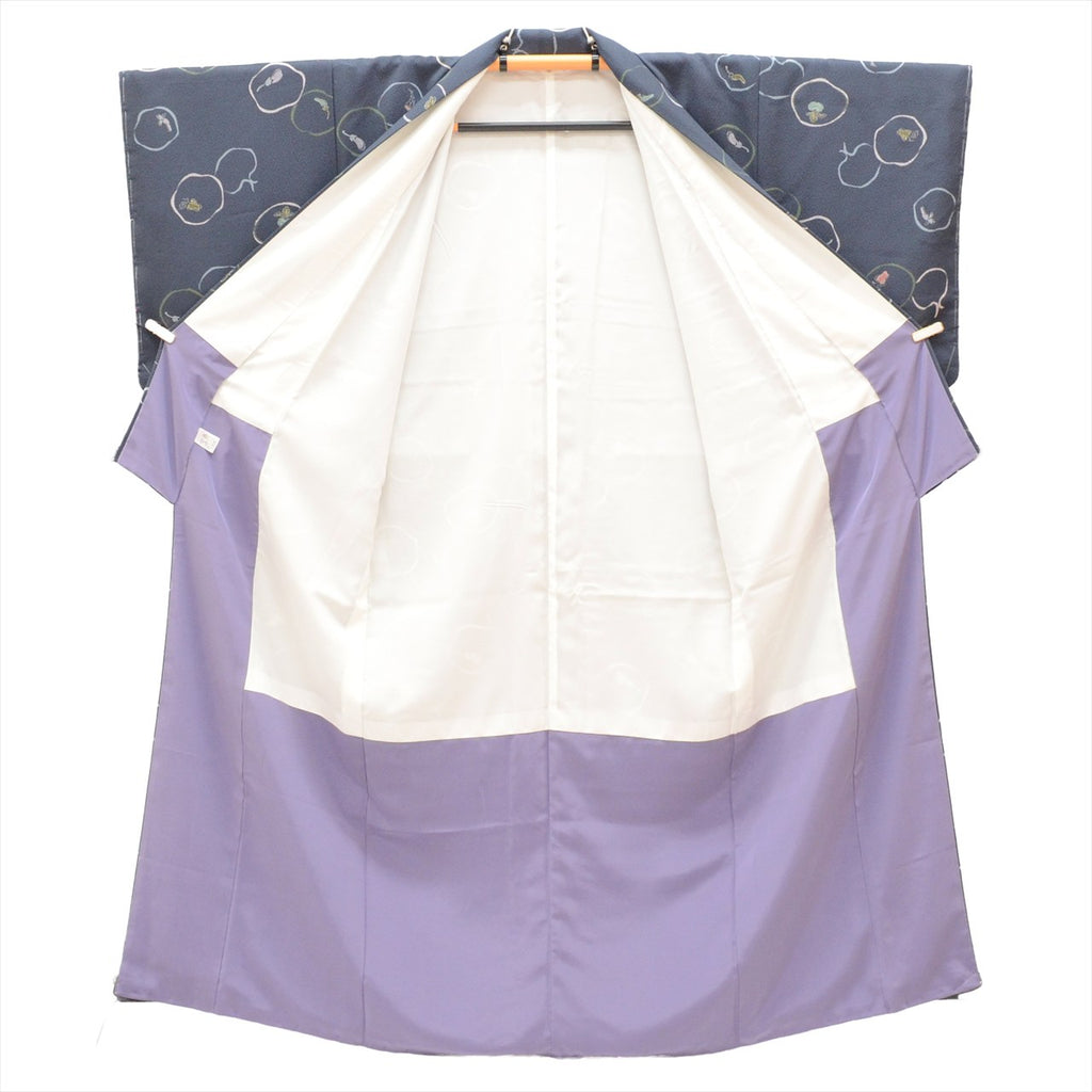 [Used] Komon (small patterned) recycled kimono, synthetic fiber, length 154cm, size S, sleeve length 64.5cm, excellent condition, unused, round vegetable pattern, washable, lined, high quality, semi-formal, spring, summer, autumn, winter, ready-made. 