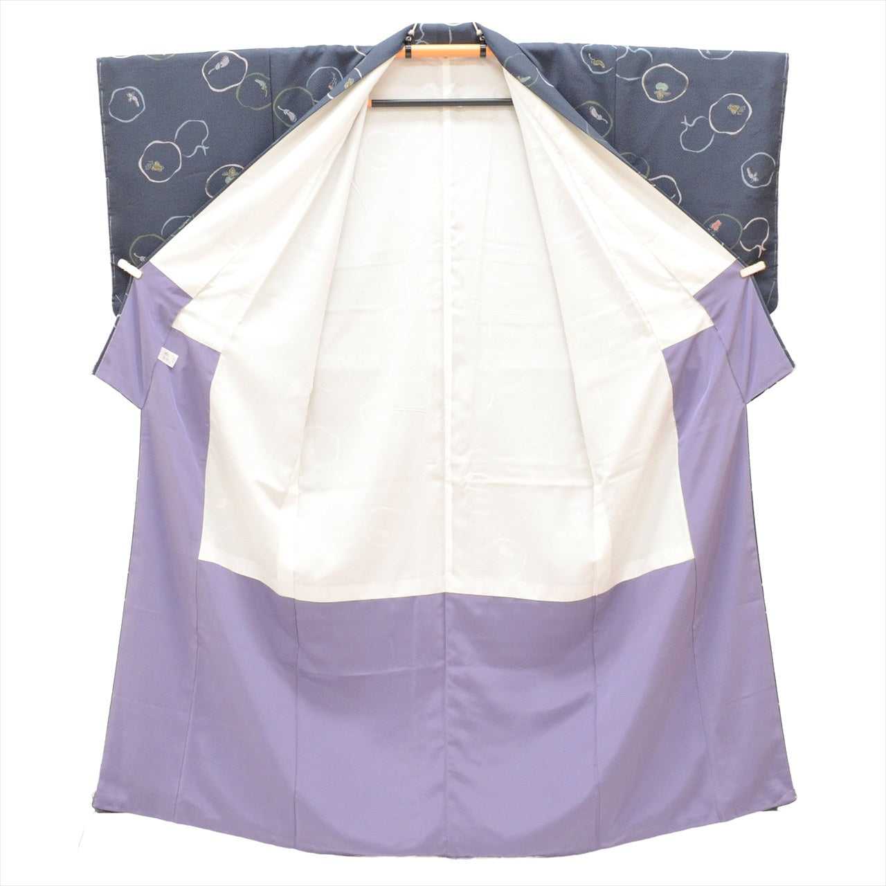 [Used] Komon (small patterned) recycled kimono, synthetic fiber, length 154cm, size S, sleeve length 64.5cm, excellent condition, unused, round vegetable pattern, washable, lined, high quality, semi-formal, spring, summer, autumn, winter, ready-made. 