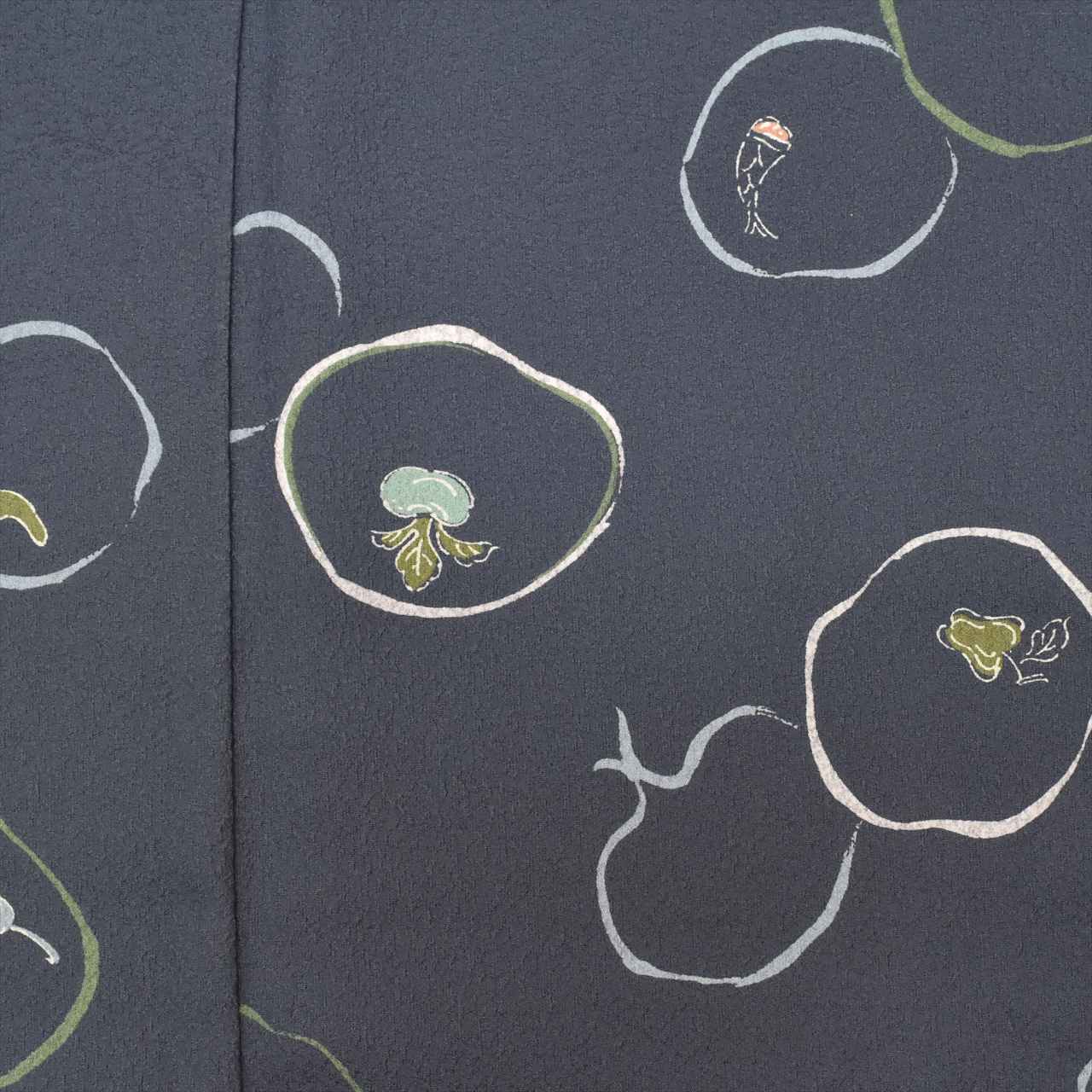 [Used] Komon (small patterned) recycled kimono, synthetic fiber, length 154cm, size S, sleeve length 64.5cm, excellent condition, unused, round vegetable pattern, washable, lined, high quality, semi-formal, spring, summer, autumn, winter, ready-made. 