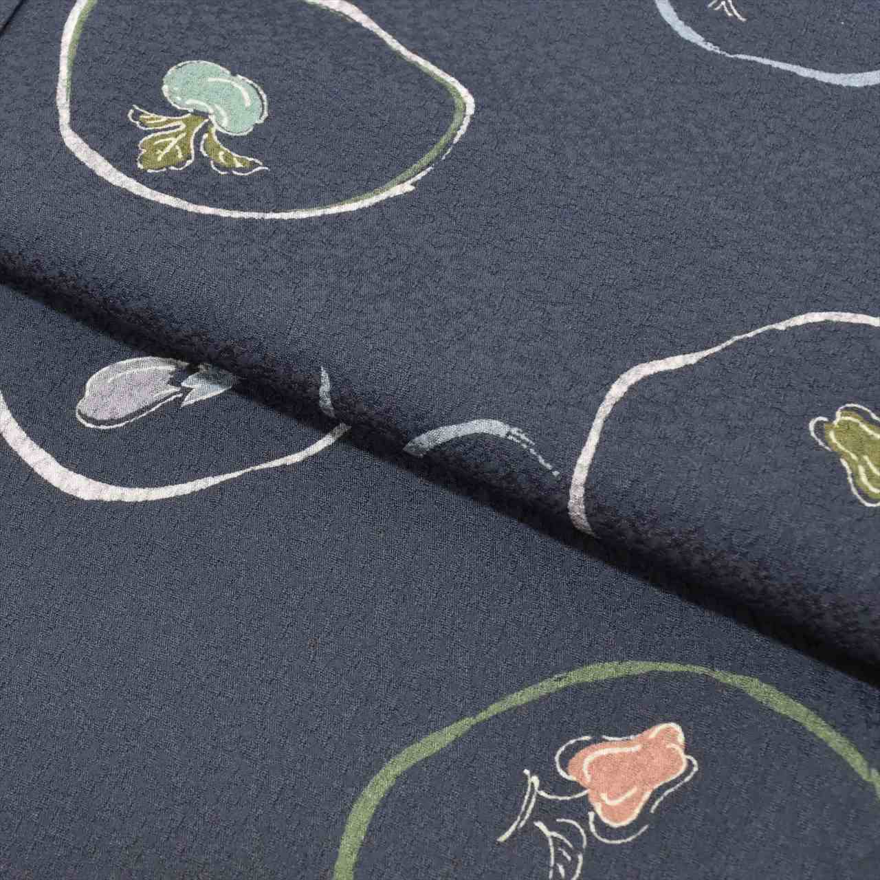 [Used] Komon (small patterned) recycled kimono, synthetic fiber, length 154cm, size S, sleeve length 64.5cm, excellent condition, unused, round vegetable pattern, washable, lined, high quality, semi-formal, spring, summer, autumn, winter, ready-made. 