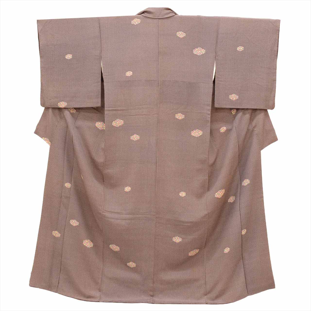 [Used] Komon (small patterned) recycled kimono, pure silk, length 161cm (size L), sleeve length 65cm, brown with polka dot and floral pattern, crepe fabric, lined, high quality, semi-formal, spring, summer, autumn, winter, ready-made. 