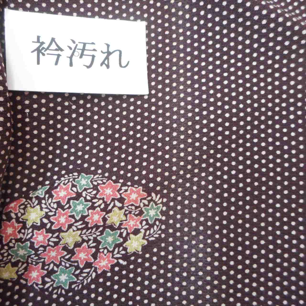 [Used] Komon (small patterned) recycled kimono, pure silk, length 161cm (size L), sleeve length 65cm, brown with polka dot and floral pattern, crepe fabric, lined, high quality, semi-formal, spring, summer, autumn, winter, ready-made. 