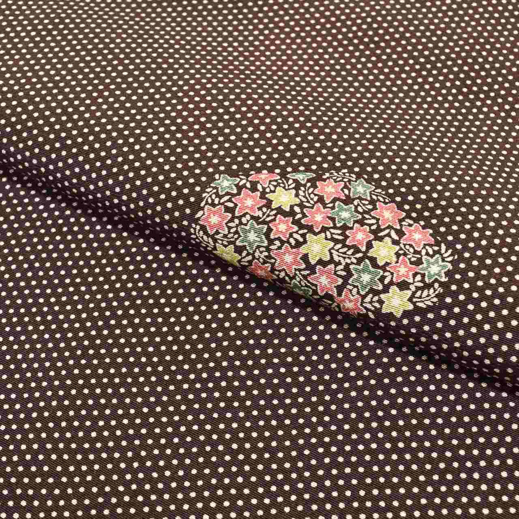 [Used] Komon (small patterned) recycled kimono, pure silk, length 161cm (size L), sleeve length 65cm, brown with polka dot and floral pattern, crepe fabric, lined, high quality, semi-formal, spring, summer, autumn, winter, ready-made. 