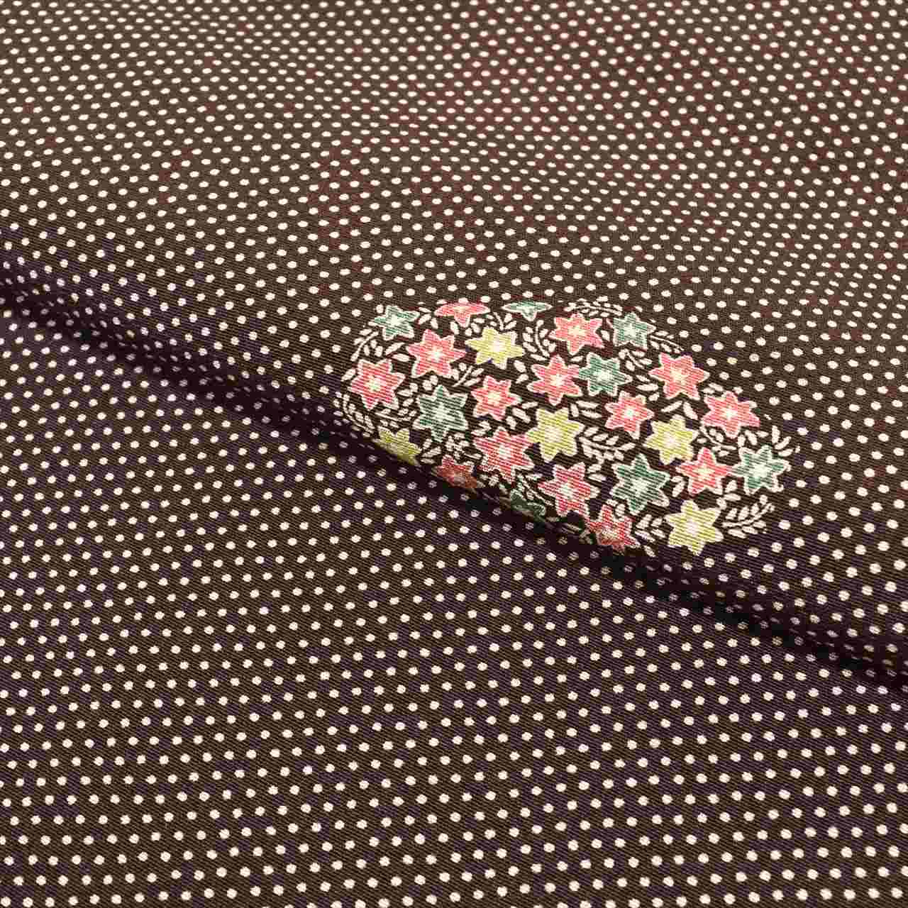 [Used] Komon (small patterned) recycled kimono, pure silk, length 161cm (size L), sleeve length 65cm, brown with polka dot and floral pattern, crepe fabric, lined, high quality, semi-formal, spring, summer, autumn, winter, ready-made. 
