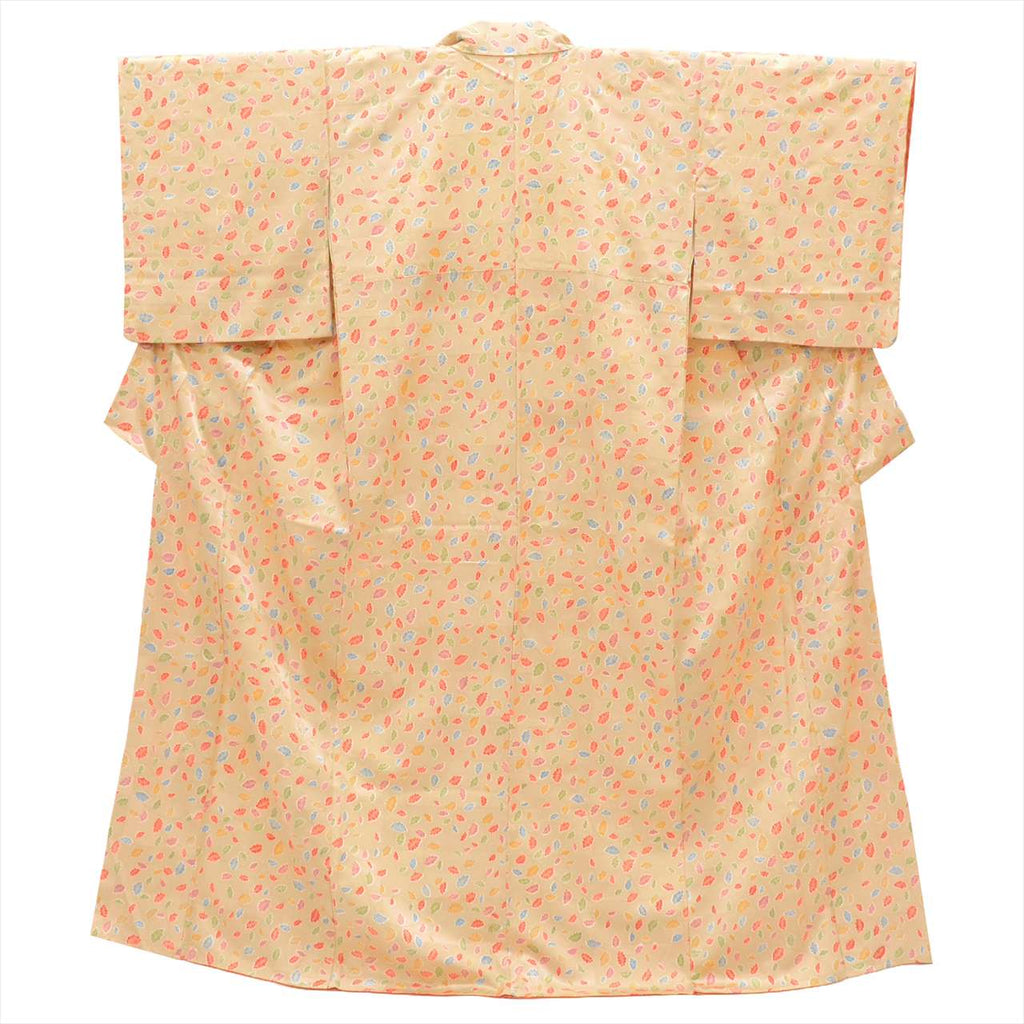 [Used] Komon (small patterned) recycled kimono, pure silk, length 159cm (size M), sleeve length 65.5cm, brown tones, botanical pattern, crepe fabric, gold leaf, lined, high quality, semi-formal, spring, summer, autumn, winter, ready-made. 