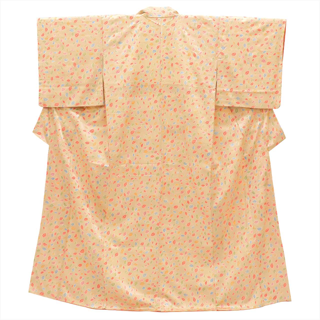 [Used] Komon (small patterned) recycled kimono, pure silk, length 159cm (size M), sleeve length 65.5cm, brown tones, botanical pattern, crepe fabric, gold leaf, lined, high quality, semi-formal, spring, summer, autumn, winter, ready-made. 