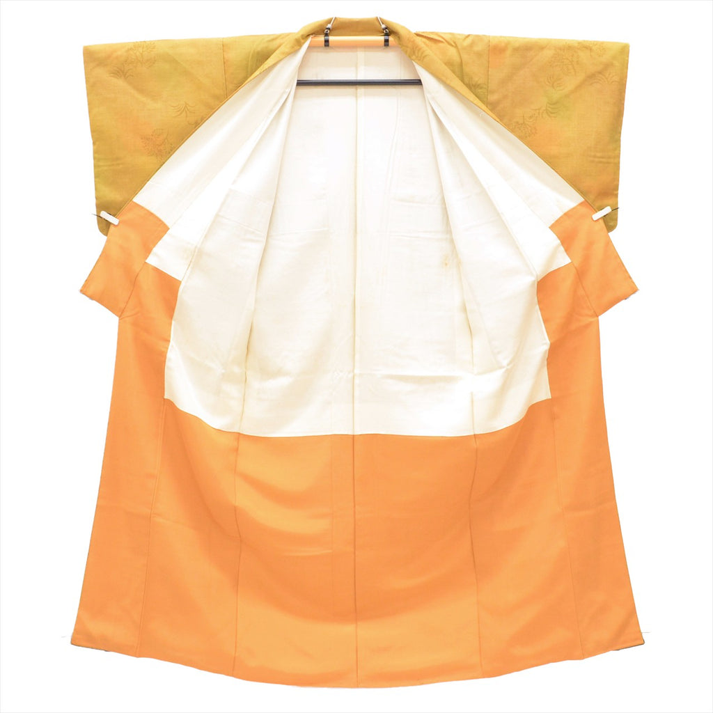 [Used] Yuki Tsumugi Silk Kimono, Recycled, Length 156.5cm (61.6in) (M), Sleeve Length 63.3cm (24.9in), Ready-made, Brown, Peacock Pattern [Tsumugi, Tsumugi Kimono, Recycled Tsumugi, Pure Silk, Lined, Tsumugi, Reuse, Vintage, Outlet, Free Shipping] tt2209b 