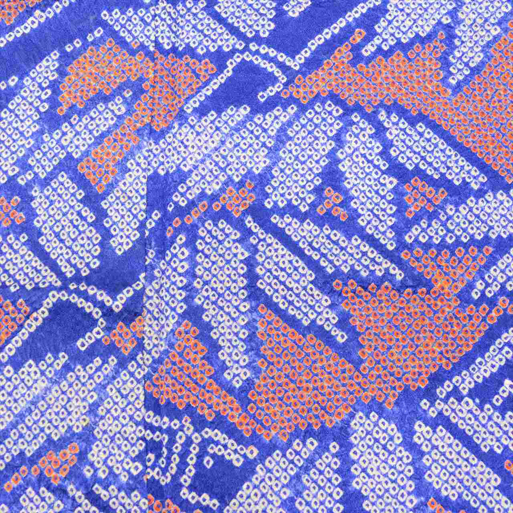 [Used] Komon (small patterned) recycled kimono, pure silk, length 159.5cm (62.8in) (size M), sleeve length 67.0cm (26.4in), blue tones, bamboo leaf pattern, fully tie-dyed, lined, high quality, semi-formal, spring, summer, autumn, winter, ready-made. 