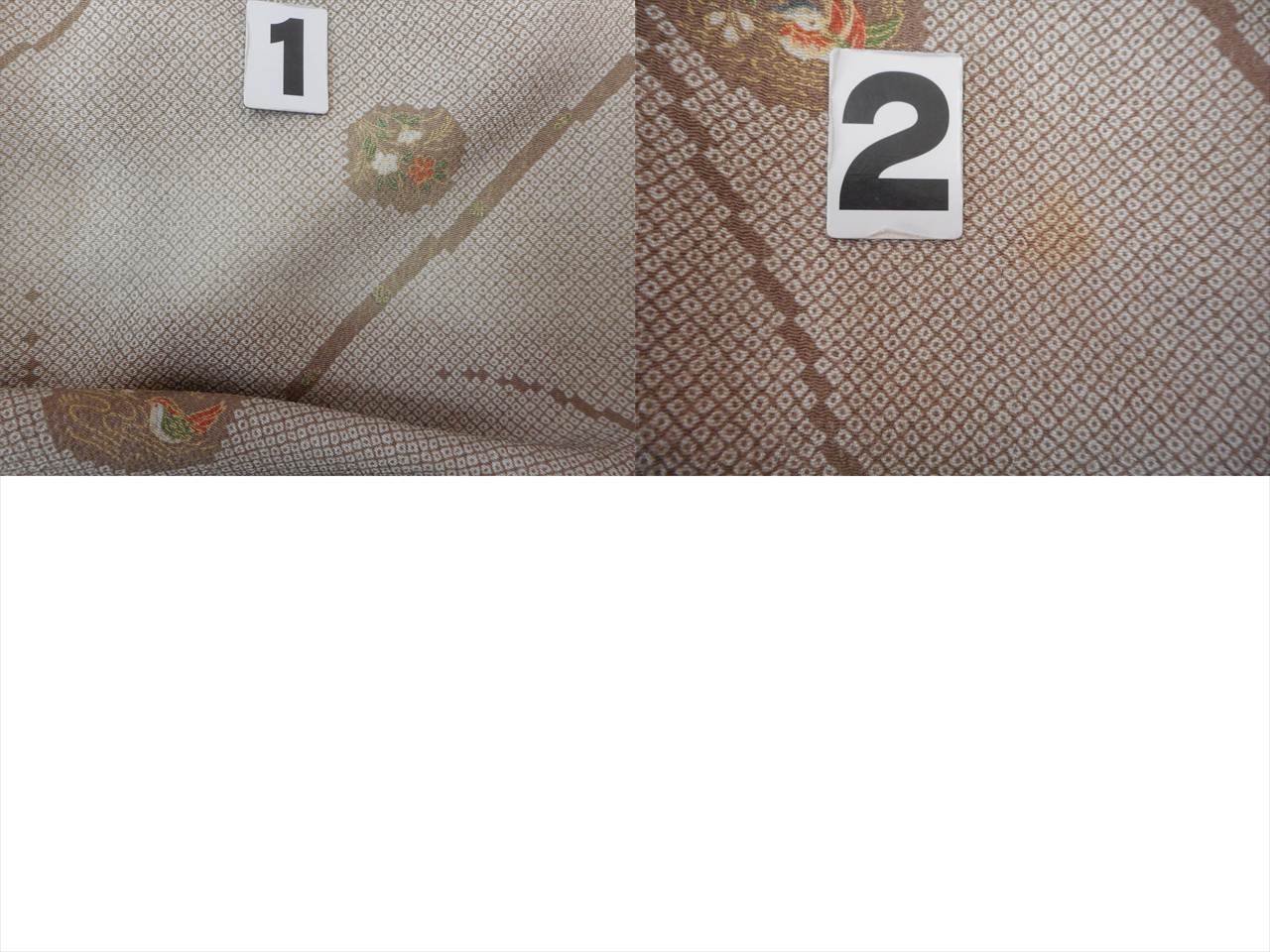 [Used] Komon (small patterned) recycled kimono, pure silk, length 161.5cm (63.6in), sleeve length 67.0cm (26.4in), brown tones, floral and bird pattern, crepe fabric, lined, high quality, semi-formal, spring, summer, autumn, winter, ready-made. 