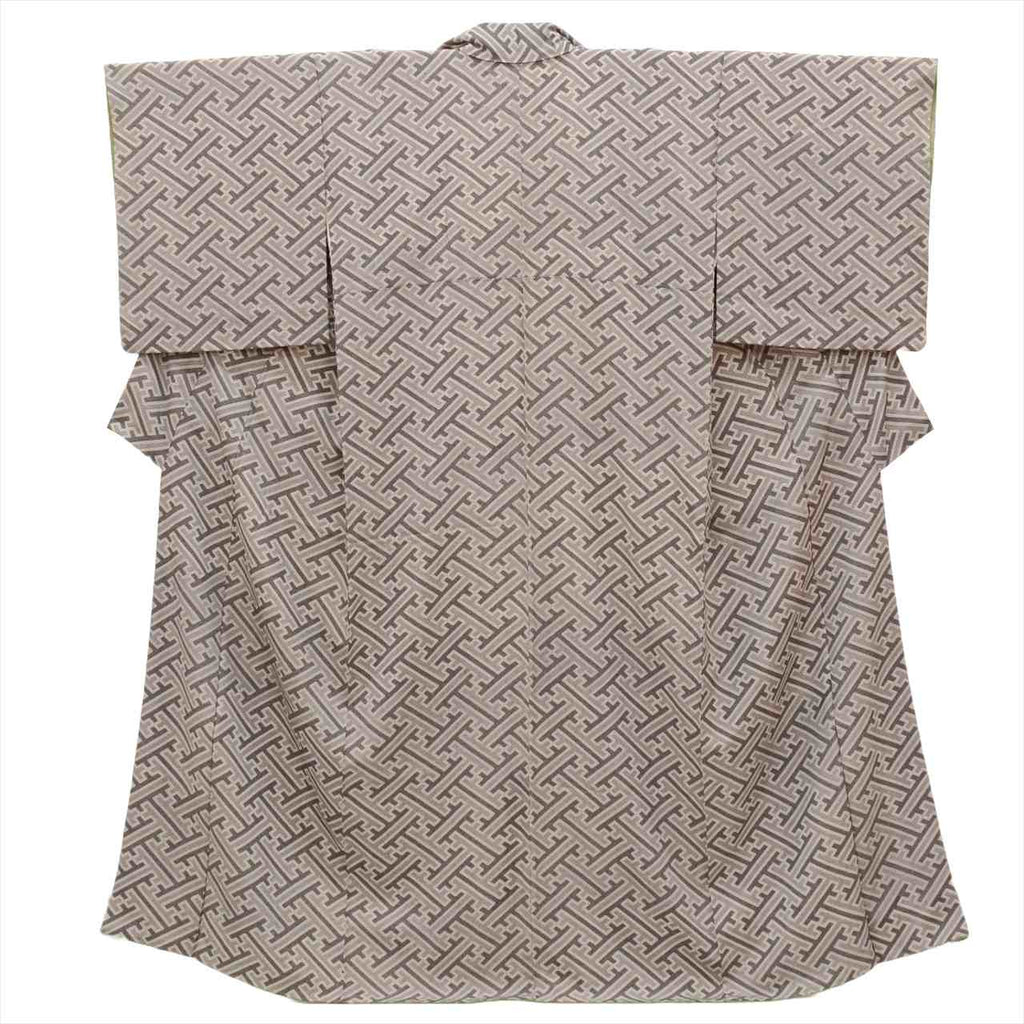 [Used] Komon (small patterned) recycled kimono, pure silk, length 155.5cm (61.2in) (size S), sleeve length 66.0cm (26.0in), gray color, sayagata pattern, crepe fabric, lined, high quality, semi-formal, spring, summer, autumn, winter, ready-made. 