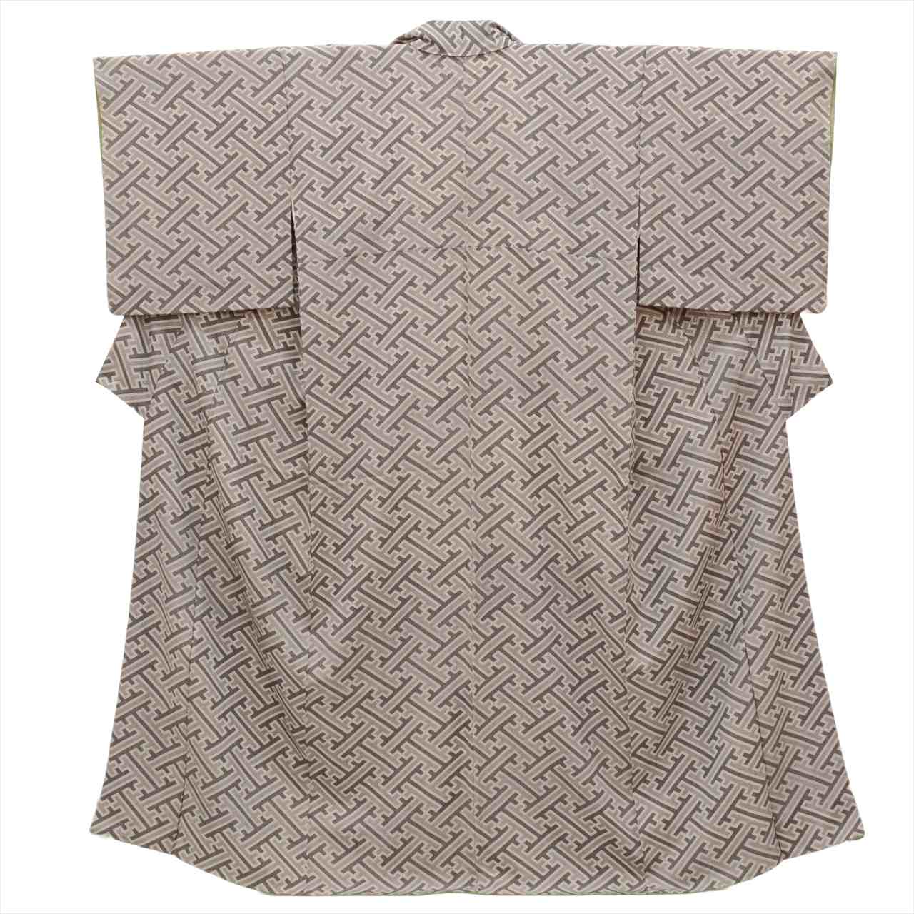 [Used] Komon (small patterned) recycled kimono, pure silk, length 155.5cm (61.2in) (size S), sleeve length 66.0cm (26.0in), gray color, sayagata pattern, crepe fabric, lined, high quality, semi-formal, spring, summer, autumn, winter, ready-made. 