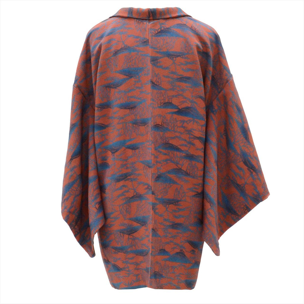 Haori (short kimono jacket), pure silk, length 79.0cm (31.1in), sleeve length 66.5cm (26.2in), recycled kimono, brown tones, tree pattern, unused, crepe fabric, tt2407b 