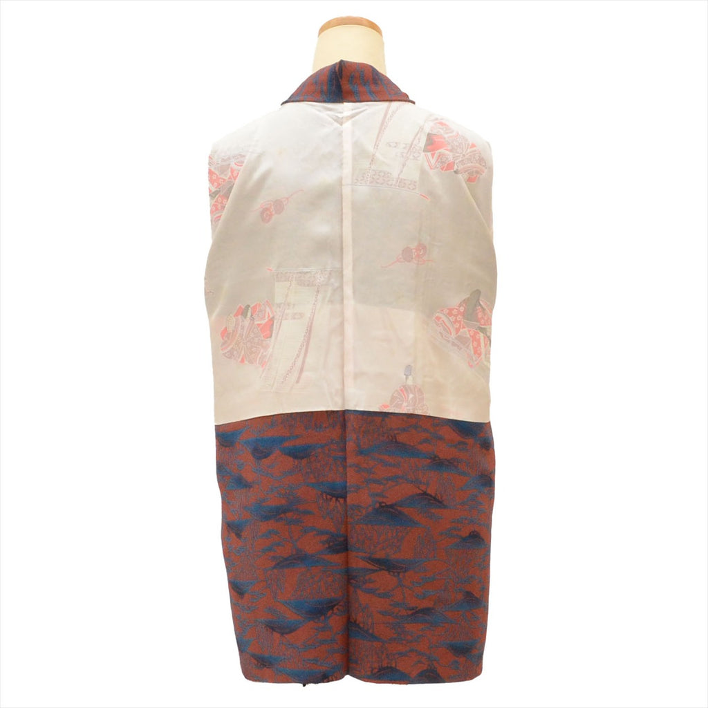 Haori (short kimono jacket), pure silk, length 79.0cm (31.1in), sleeve length 66.5cm (26.2in), recycled kimono, brown tones, tree pattern, unused, crepe fabric, tt2407b 