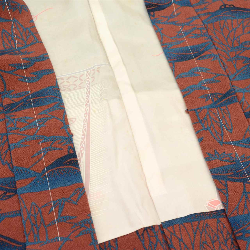 Haori (short kimono jacket), pure silk, length 79.0cm (31.1in), sleeve length 66.5cm (26.2in), recycled kimono, brown tones, tree pattern, unused, crepe fabric, tt2407b 