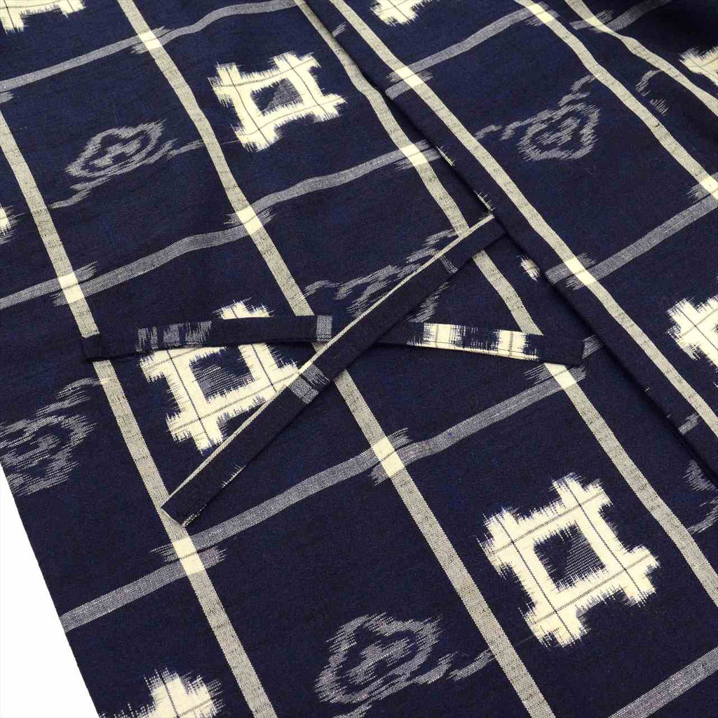 Traveling coat, wool, length 81.0cm (31.9in), sleeve length 67.0cm (26.4in), navy blue, ikat pattern, kimono collar, recycled kimono, tt2411b 