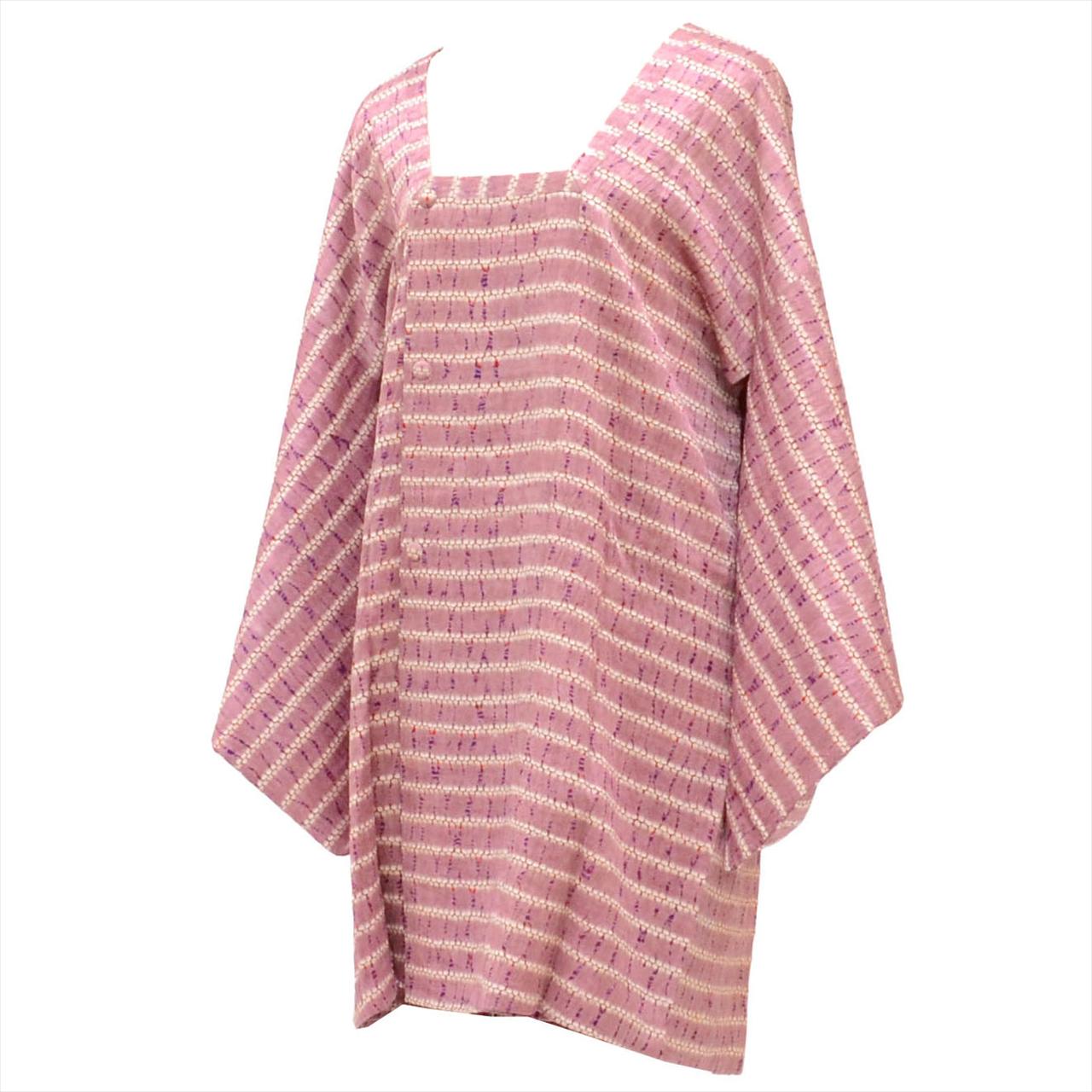 Michiyuki coat, pure silk, length 87.0cm (34.3in), sleeve length 66.5cm (26.2in), ready-made, recycled kimono, purple, striped pattern, tie-dye, michiyuki collar, tt2414b 