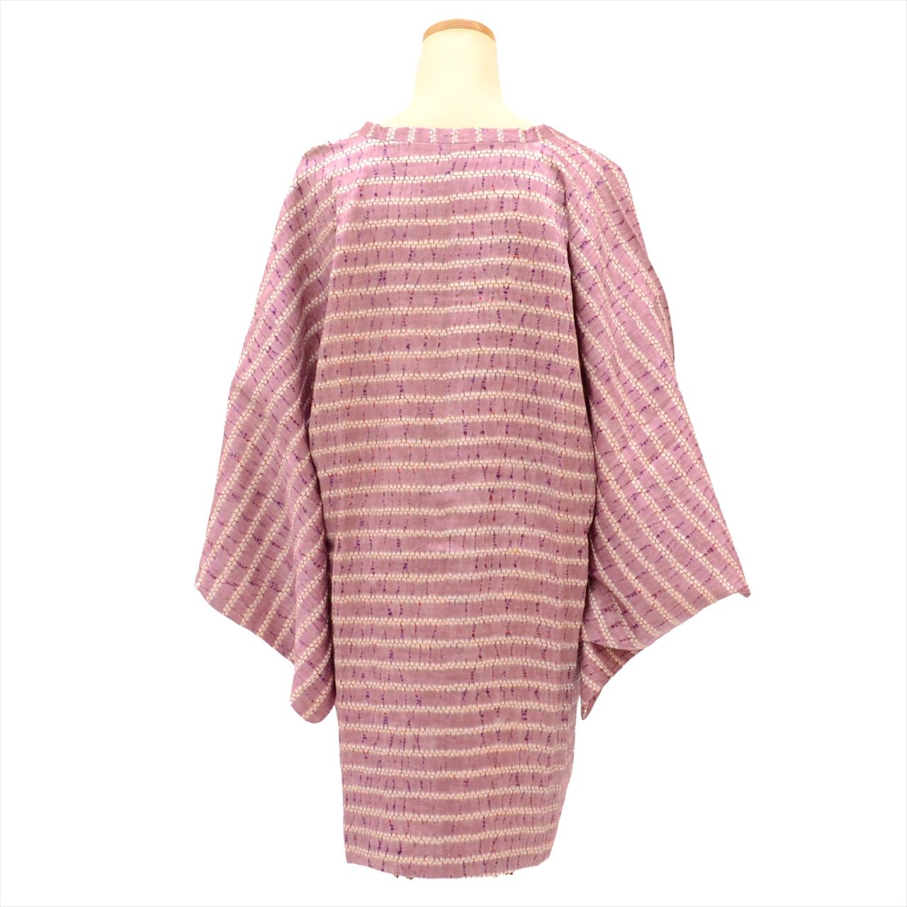 Michiyuki coat, pure silk, length 87.0cm (34.3in), sleeve length 66.5cm (26.2in), ready-made, recycled kimono, purple, striped pattern, tie-dye, michiyuki collar, tt2414b 
