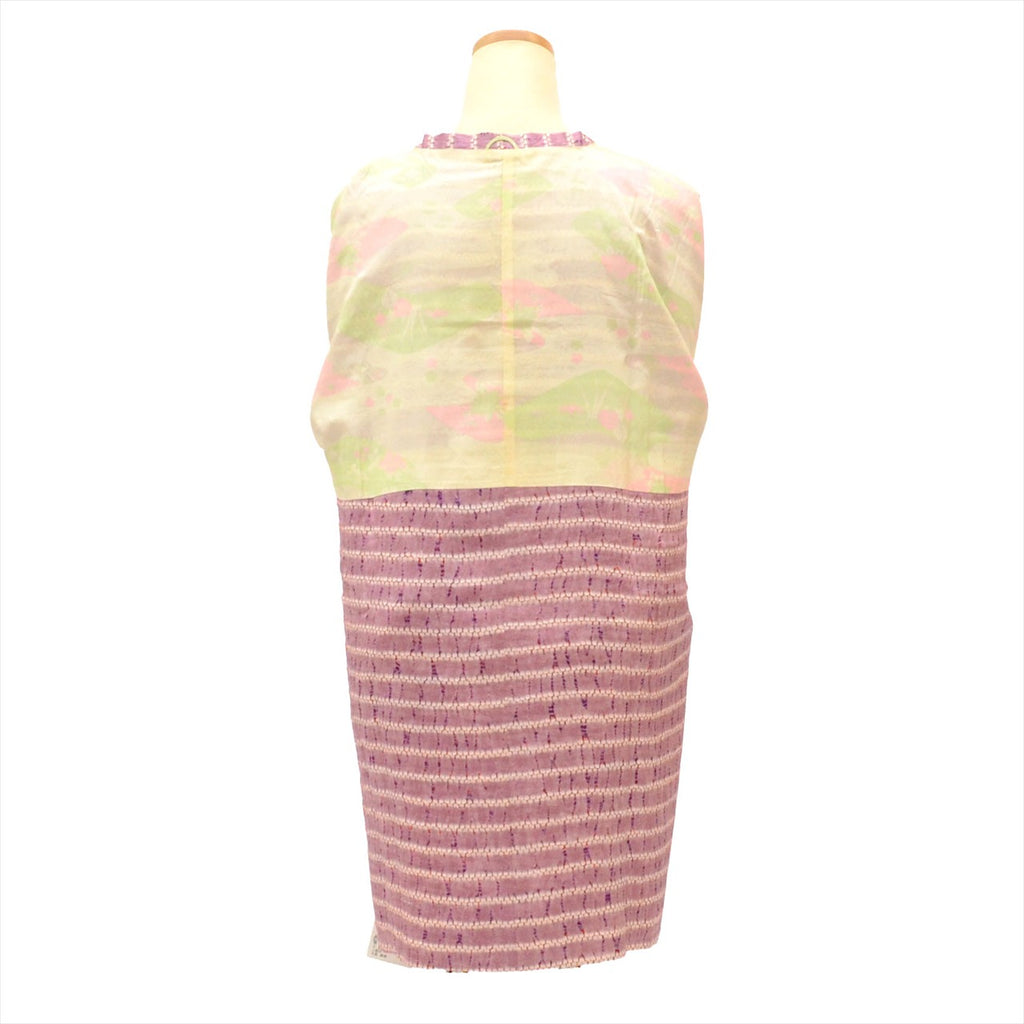 Michiyuki coat, pure silk, length 87.0cm (34.3in), sleeve length 66.5cm (26.2in), ready-made, recycled kimono, purple, striped pattern, tie-dye, michiyuki collar, tt2414b 