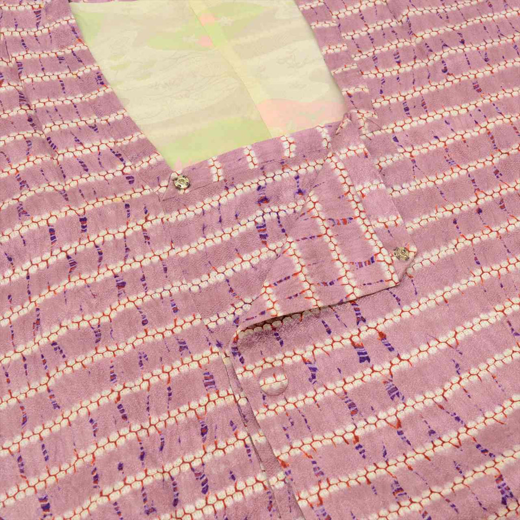 Michiyuki coat, pure silk, length 87.0cm (34.3in), sleeve length 66.5cm (26.2in), ready-made, recycled kimono, purple, striped pattern, tie-dye, michiyuki collar, tt2414b 