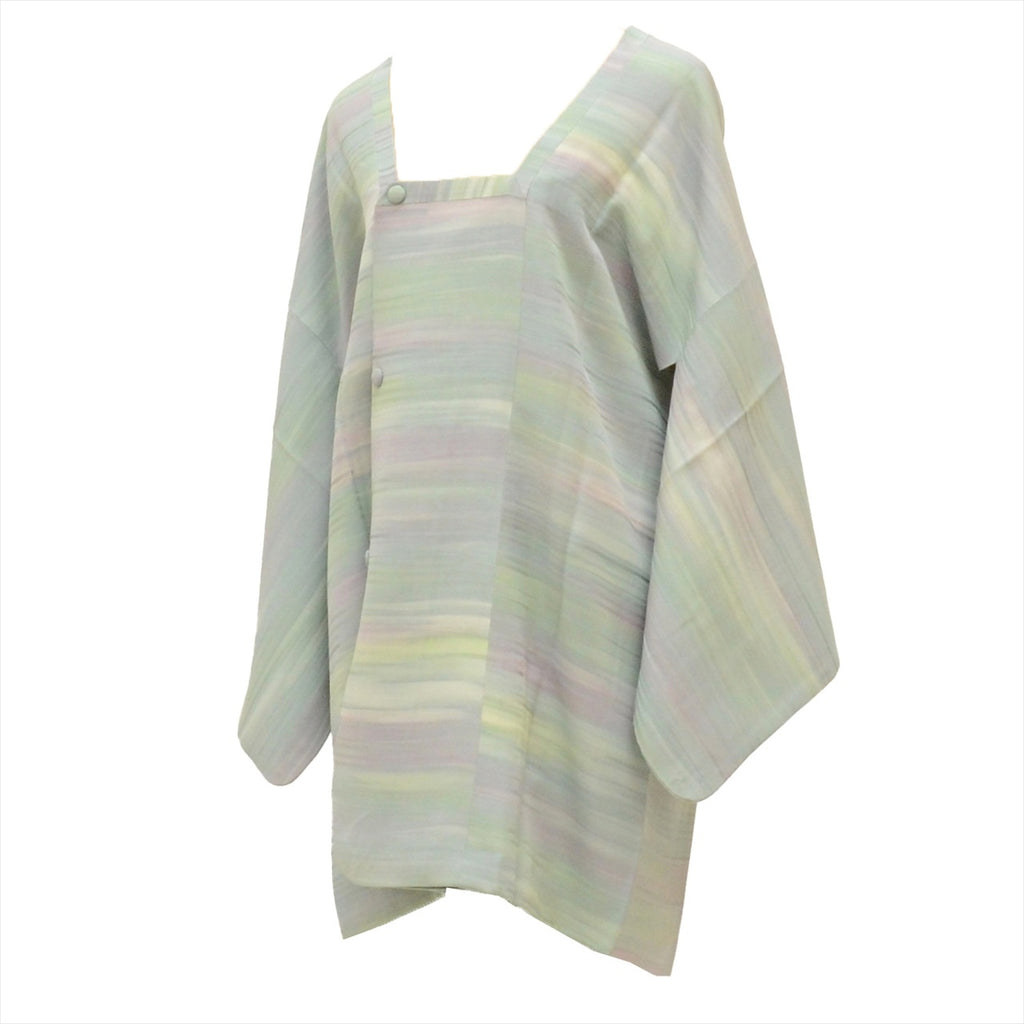 [Used] Silk Michiyuki Coat, Length 84.5cm (33.3in), Sleeve Length 64.5cm (25.4in), Ready-made, Recycled Kimono, Grayish Color, Mist Pattern, Michiyuki Collar, tt2419b 