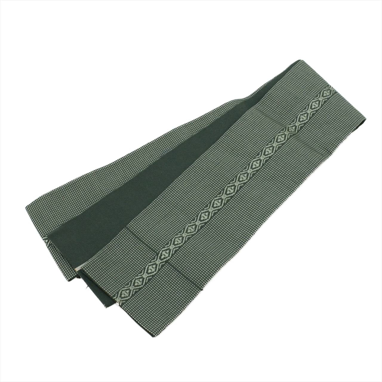 [Used] Men's Kimono and Haori Set, Authentic Oshima Tsumugi Silk, Unused, Length 140.5cm (M), Sleeve Length 68cm, Recycled Kimono, Ready-made, Greenish, Weft Kasuri Pattern, Comes with Obi Belt and Haori Cord, Certificate of Authenticity, Men's tt2456b 
