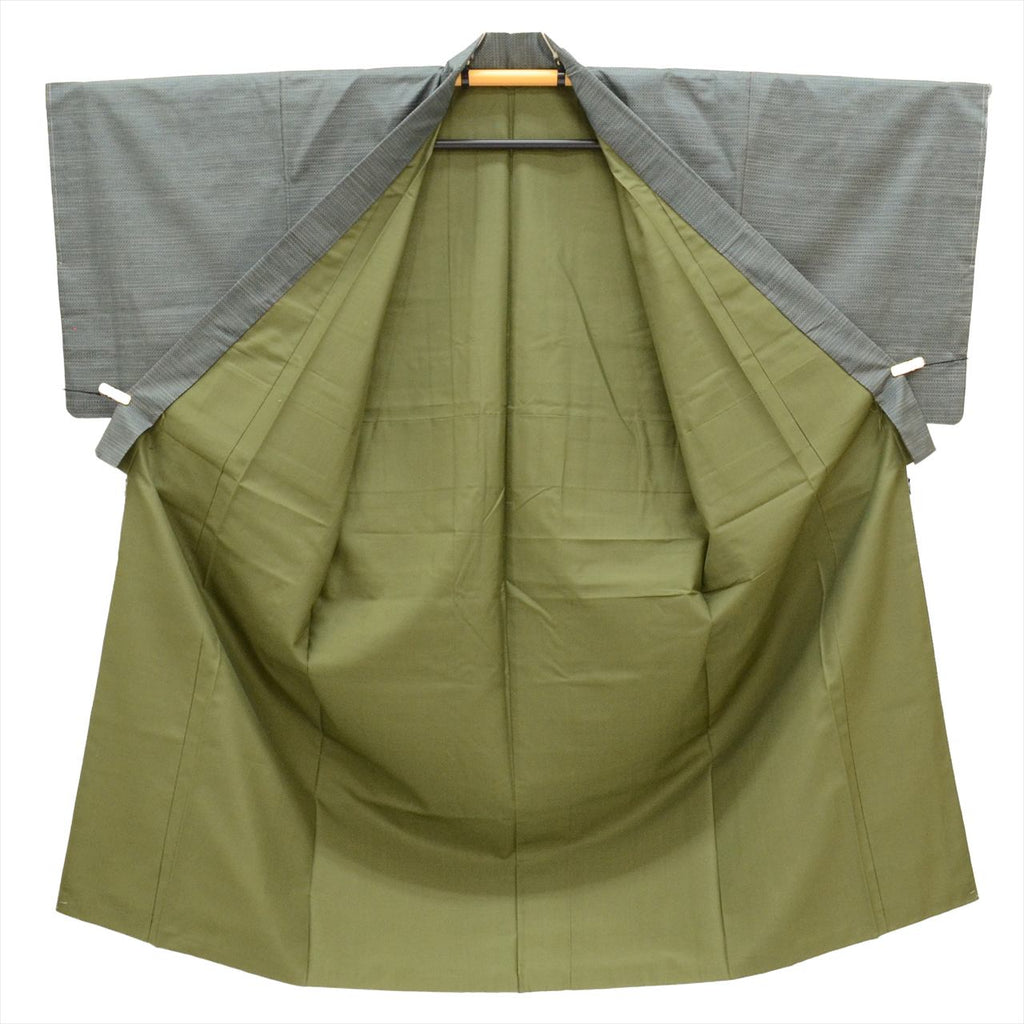 [Used] Men's Kimono and Haori Set, Authentic Oshima Tsumugi Silk, Unused, Length 140.5cm (M), Sleeve Length 68cm, Recycled Kimono, Ready-made, Greenish, Weft Kasuri Pattern, Comes with Obi Belt and Haori Cord, Certificate of Authenticity, Men's tt2456b 