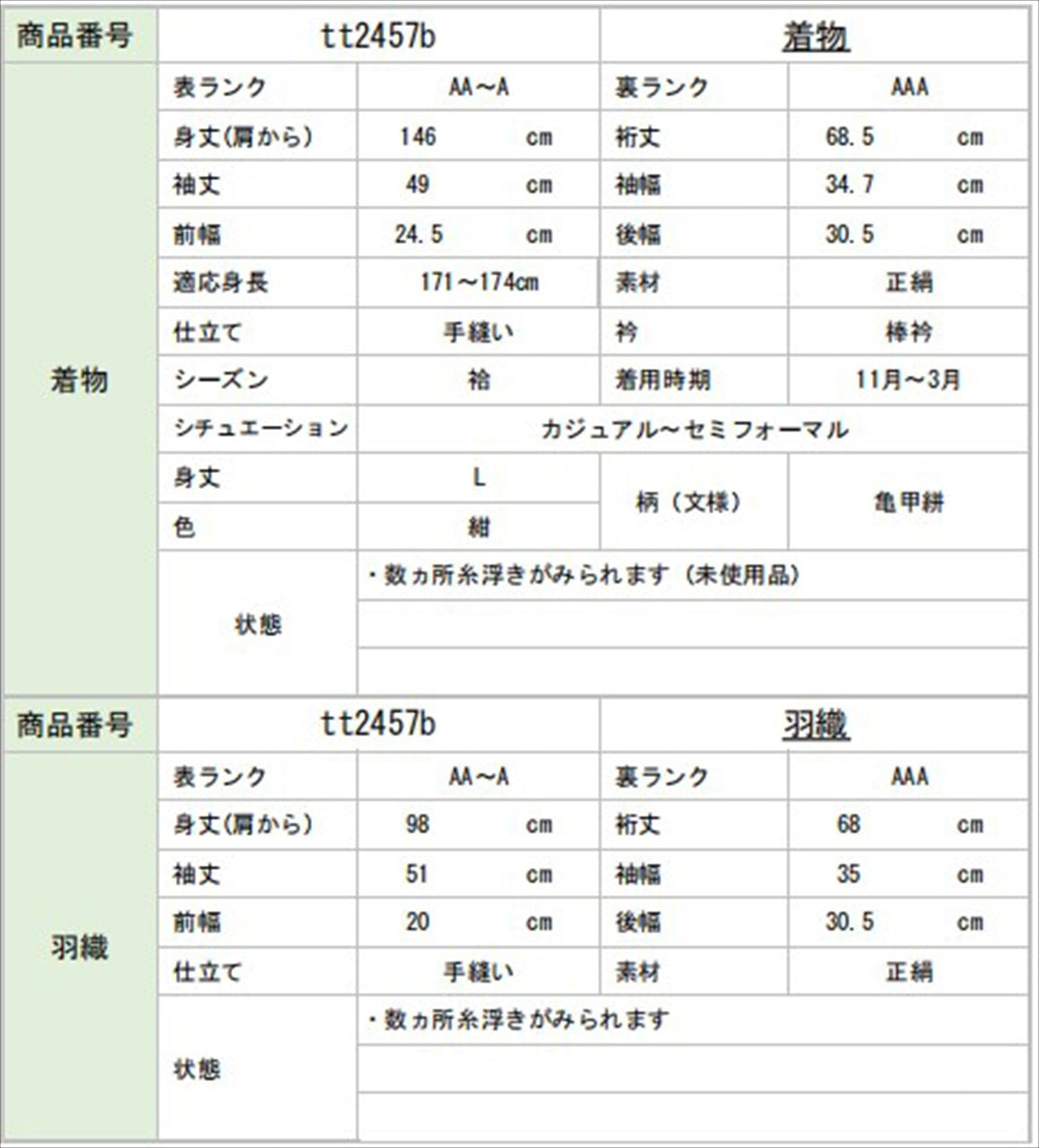 [Used] Men's Kimono and Haori Set Ensemble, Authentic Oshima Tsumugi Silk, Handwoven, Unused, Length 146cm (L), Sleeve Length 68.5cm, Navy Blue, Tortoiseshell Pattern, Comes with Obi Belt and Haori Cord, Men's, Certificate of Authenticity tt2457b 