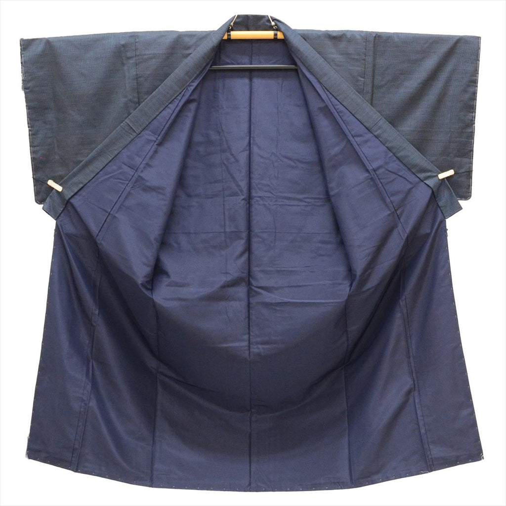 [Used] Men's Kimono and Haori Set Ensemble, Authentic Oshima Tsumugi Silk, Handwoven, Unused, Length 146cm (L), Sleeve Length 68.5cm, Navy Blue, Tortoiseshell Pattern, Comes with Obi Belt and Haori Cord, Men's, Certificate of Authenticity tt2457b 