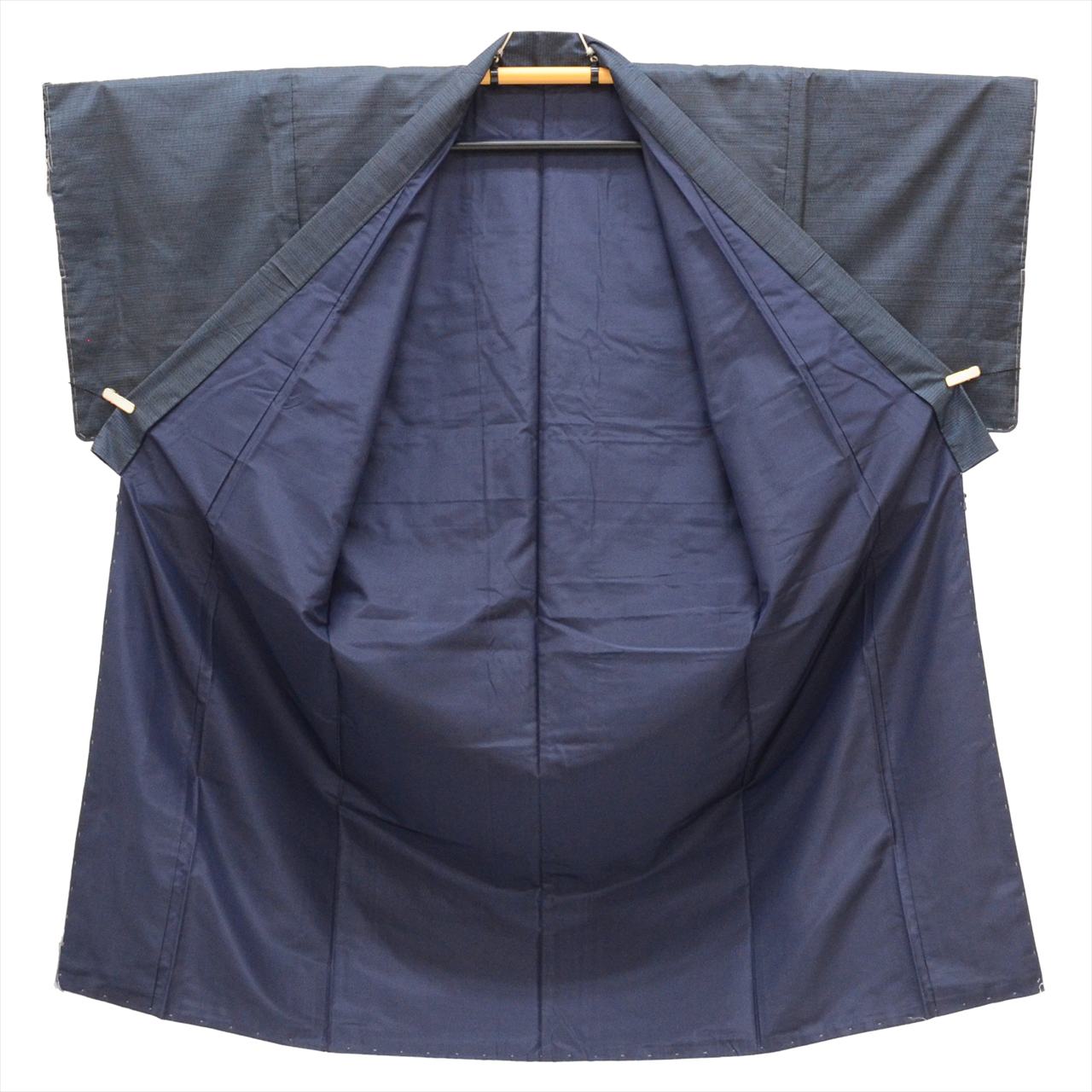 [Used] Men's Kimono and Haori Set Ensemble, Authentic Oshima Tsumugi Silk, Handwoven, Unused, Length 146cm (L), Sleeve Length 68.5cm, Navy Blue, Tortoiseshell Pattern, Comes with Obi Belt and Haori Cord, Men's, Certificate of Authenticity tt2457b 