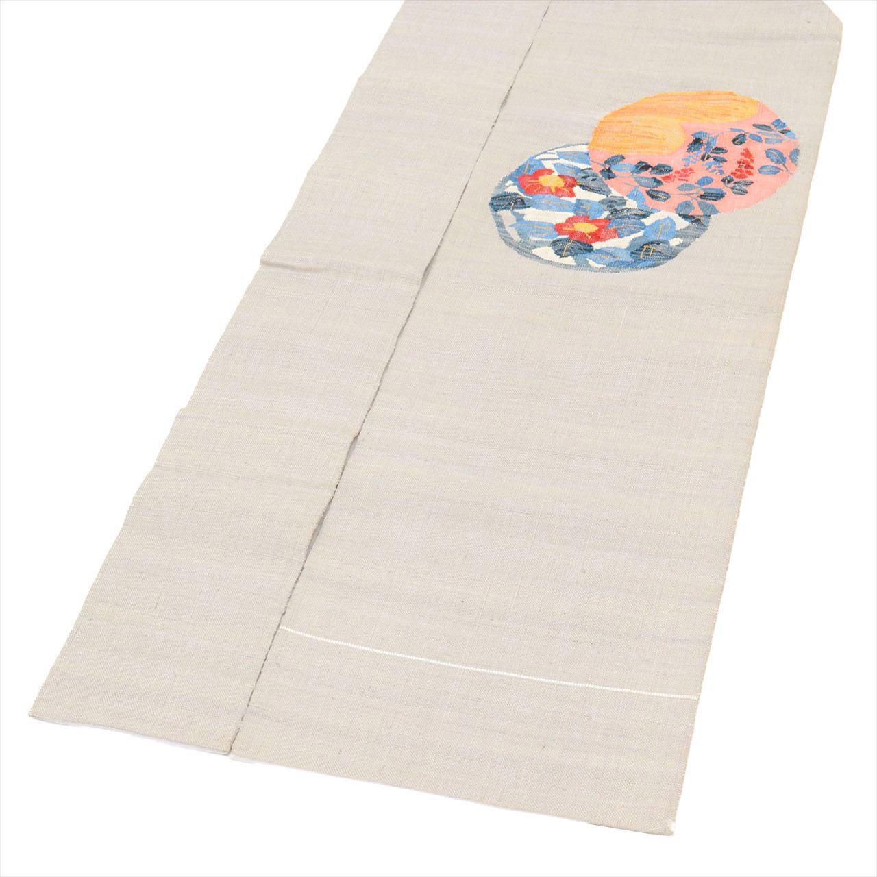 [Used] Nagoya Obi (Kimono Sash), Pure Silk, 9-inch width, Ready-made, Recycled Obi, Excellent Condition, Grayish Color, Round Floral Pattern, Taiko Pattern, Tsumugi Fabric, tt2499b 