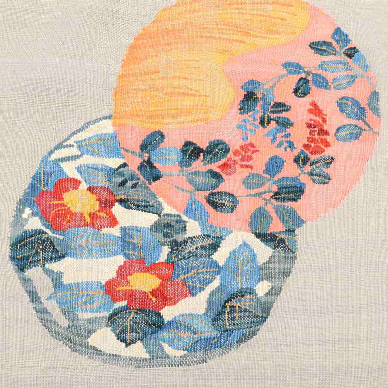 [Used] Nagoya Obi (Kimono Sash), Pure Silk, 9-inch width, Ready-made, Recycled Obi, Excellent Condition, Grayish Color, Round Floral Pattern, Taiko Pattern, Tsumugi Fabric, tt2499b 