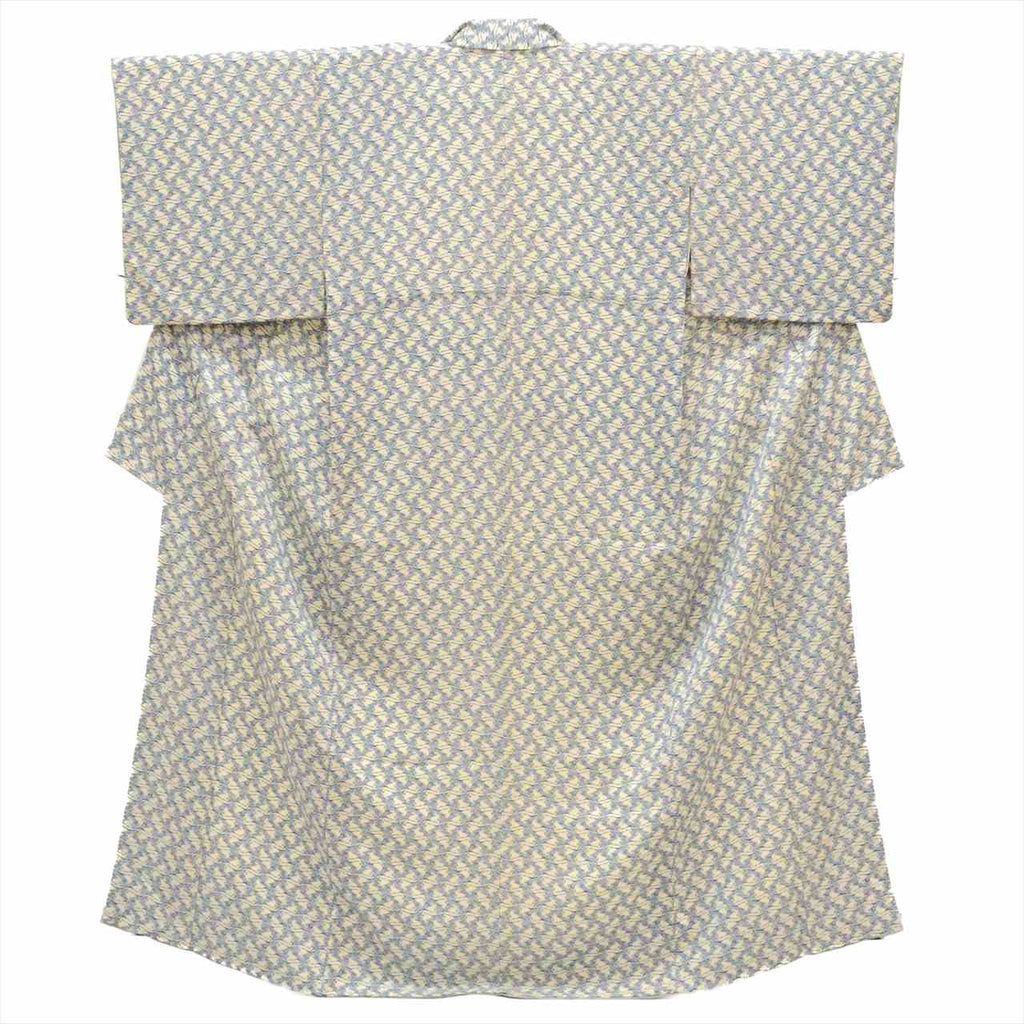 [Used] Komon (small patterned) recycled kimono, pure silk, lined, length 156.5cm (61.6in) (M), sleeve length 63.0cm (24.8in), white, crane pattern, crepe fabric, high quality, semi-formal, spring, summer, autumn, winter, ready-made. 
