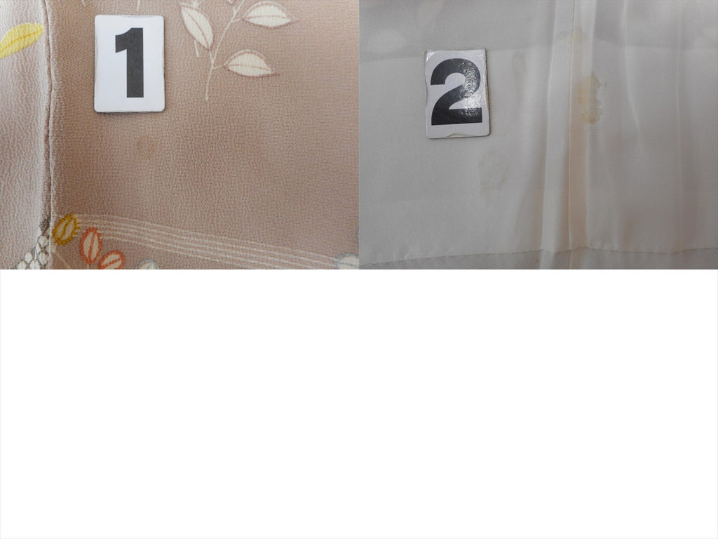 [Used] Komon (small patterned) recycled kimono, pure silk, lined, length 162.5cm (64.0in), size L, sleeve length 69.0cm (27.2in), brown tones, autumn flower pattern, crepe fabric, high quality, semi-formal, spring, summer, autumn, winter, ready-made. 