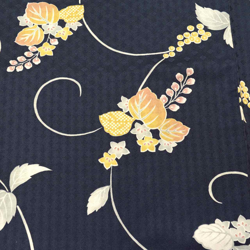 [Used] Komon (small patterned) recycled kimono, lined, pure silk, length 172.0cm (67.7in), size LL, sleeve length 69.0cm (27.2in), navy blue, paulownia pattern, excellent condition, high quality, semi-formal, spring, summer, autumn, winter, ready-made. 