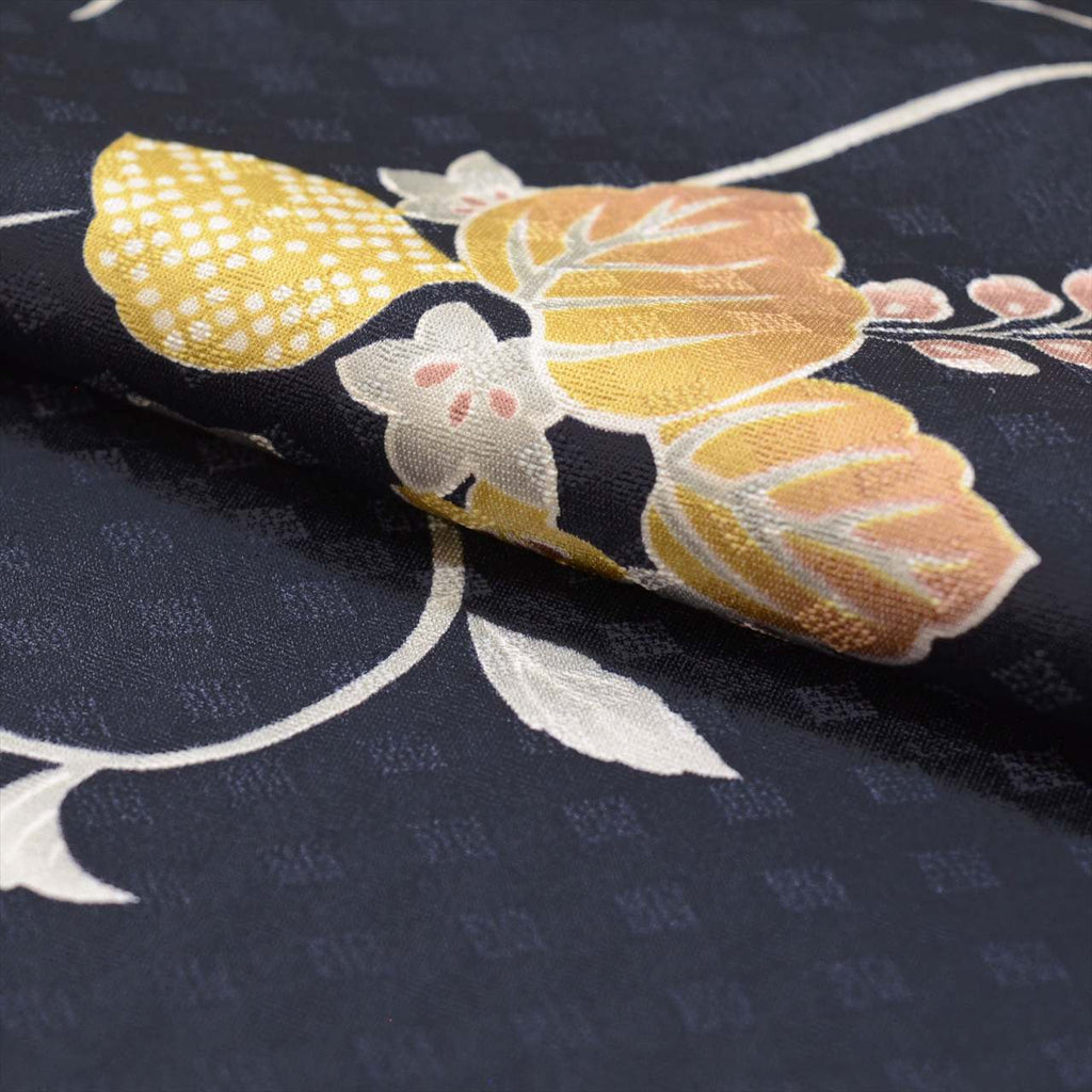 [Used] Komon (small patterned) recycled kimono, lined, pure silk, length 172.0cm (67.7in), size LL, sleeve length 69.0cm (27.2in), navy blue, paulownia pattern, excellent condition, high quality, semi-formal, spring, summer, autumn, winter, ready-made. 