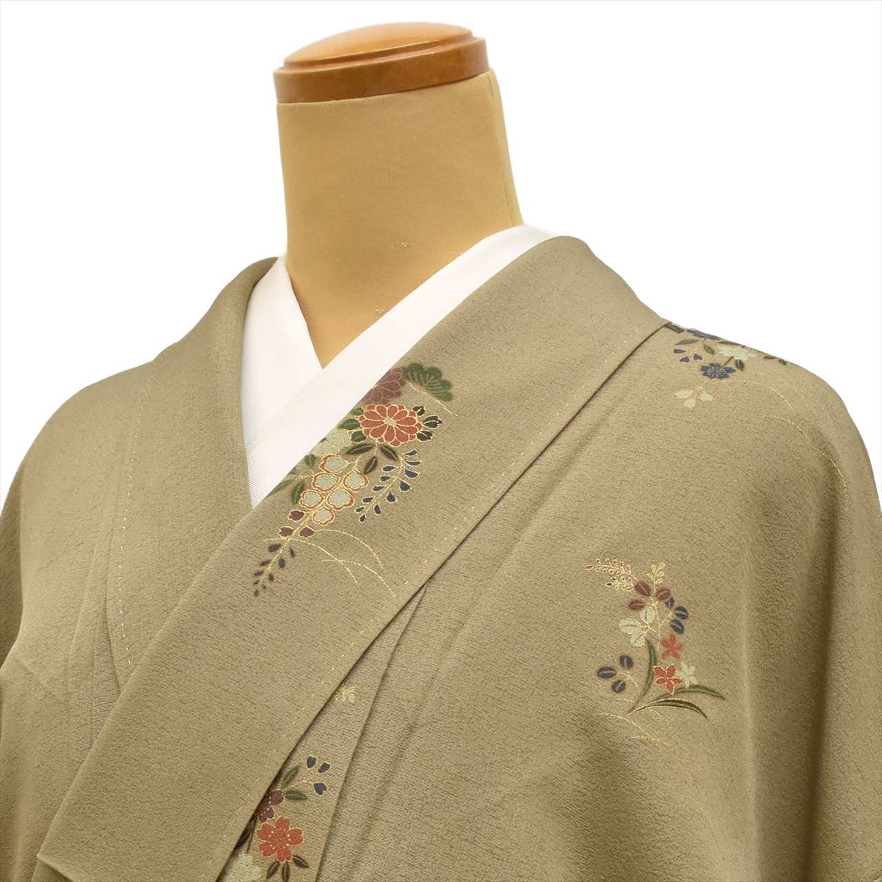 [Used] Komon (small patterned) recycled kimono, pure silk, length 153.0cm (60.2in) (size S), sleeve length 63.5cm (25.0in), lined, green, floral pattern, high quality, semi-formal, spring, summer, autumn, winter, ready-made. 